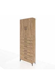 Arges Dolap 3 Raflı 6 Çekmeceli 2 Kapaklı 88x30x243 Çam-Çam