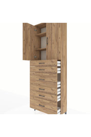 Arges Dolap 3 Raflı 6 Çekmeceli 2 Kapaklı 88x30x243 Çam-Çam