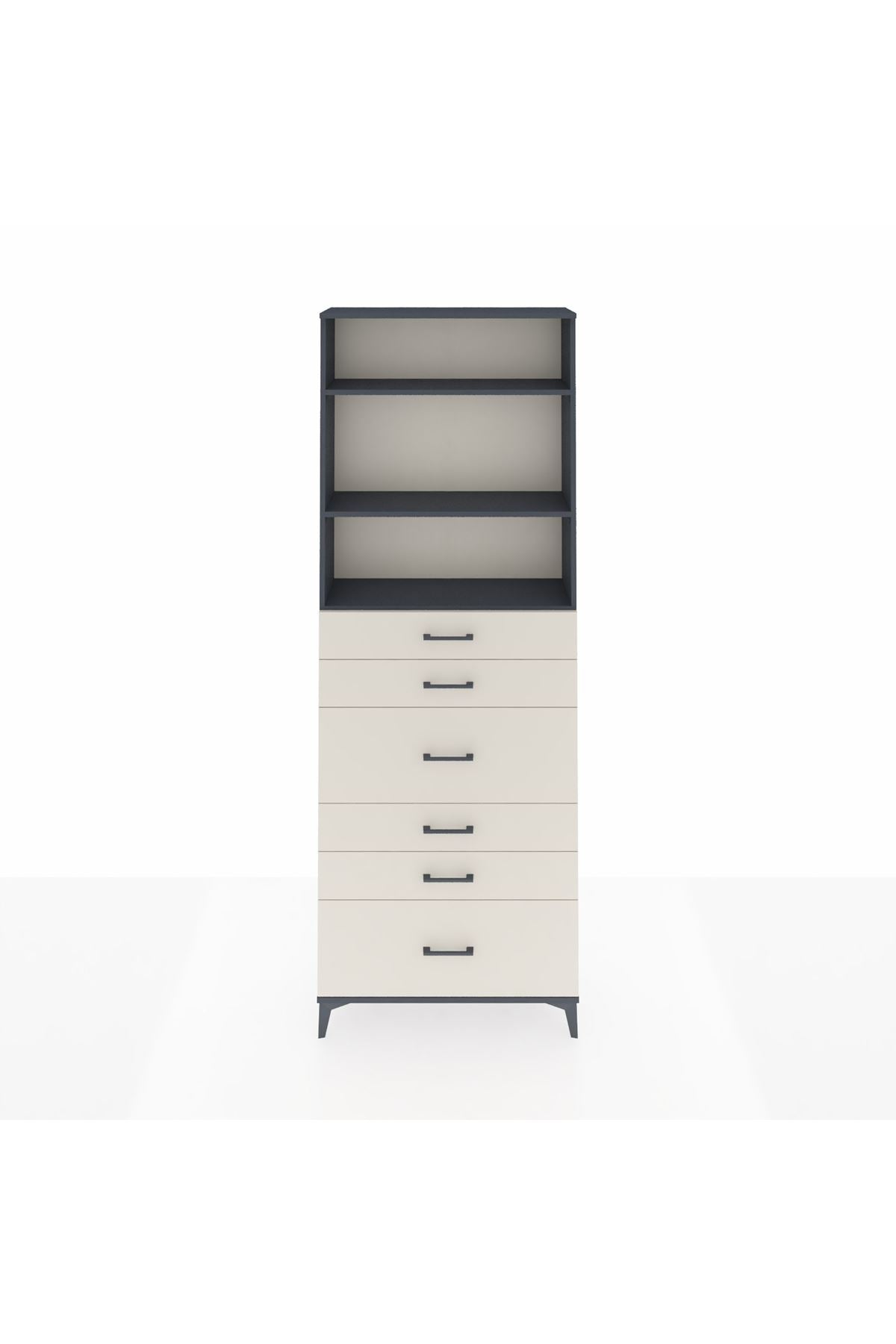 Arges Dolap 3 Raflı 6 Çekmeceli 88x30x243 Antrasit-Aytaşı