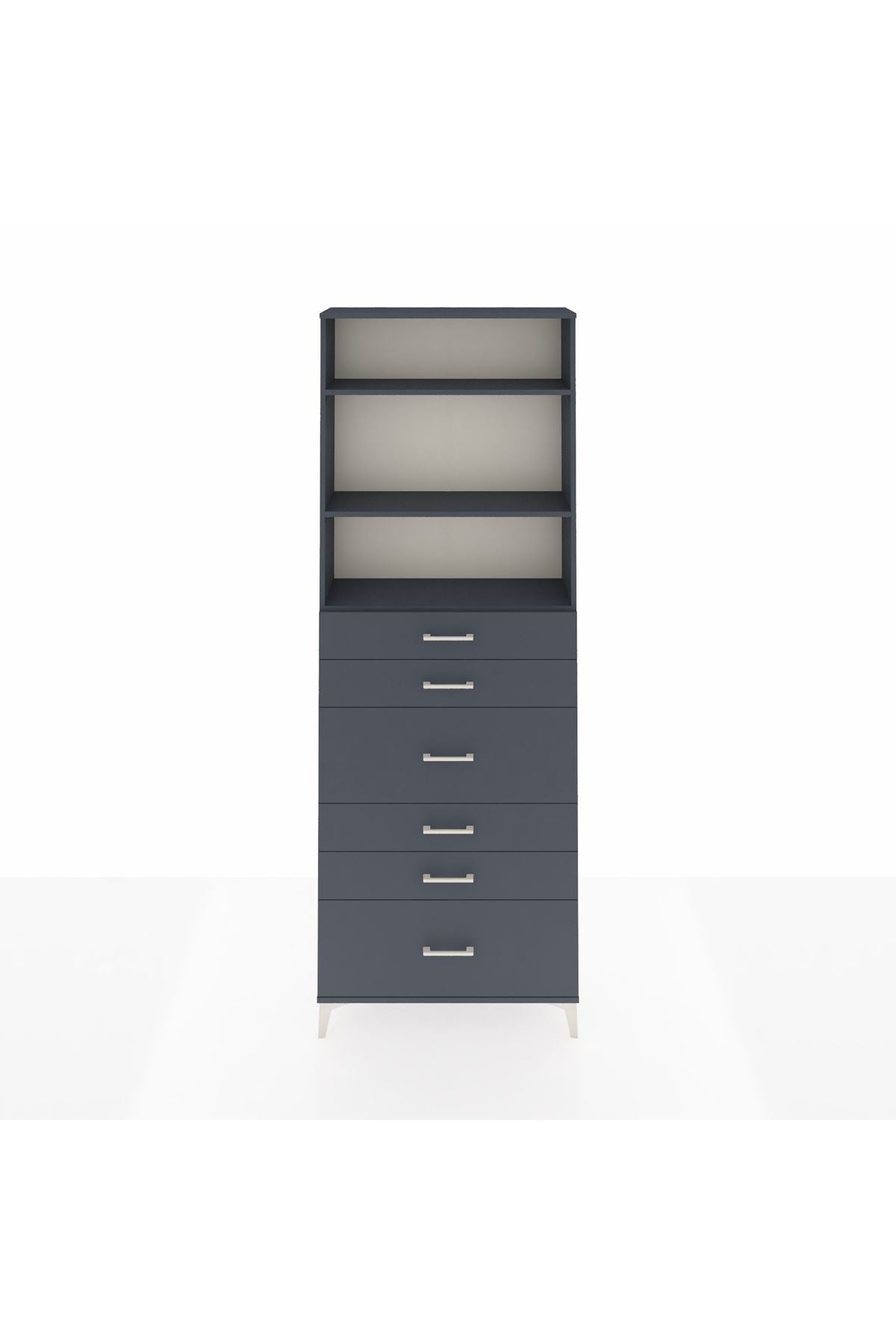 Arges Dolap 3 Raflı 6 Çekmeceli 88x30x243 Antrasit-Antrasit