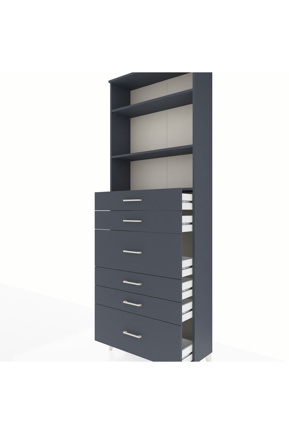 Arges Dolap 3 Raflı 6 Çekmeceli 88x30x243 Antrasit-Antrasit