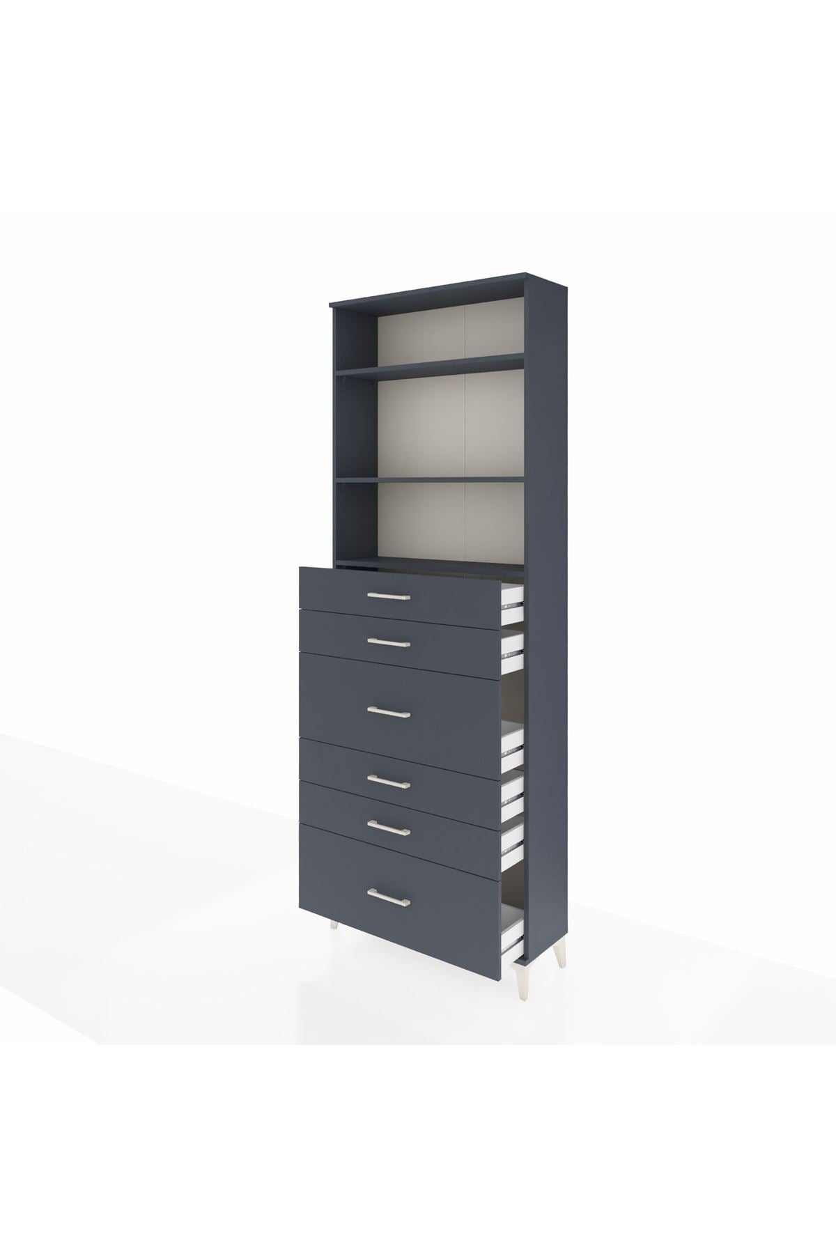 Arges Dolap 3 Raflı 6 Çekmeceli 88x30x243 Antrasit-Antrasit