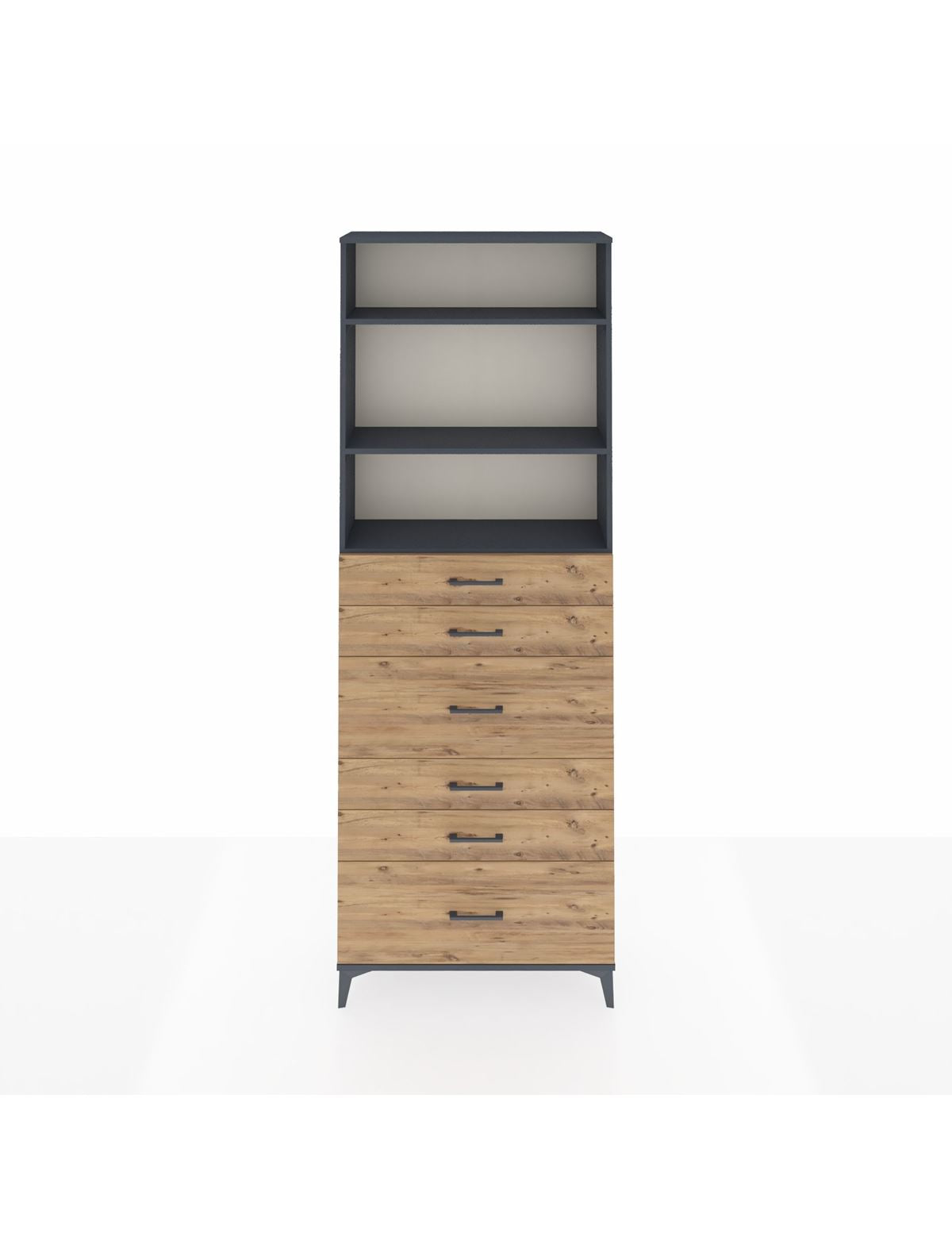 Arges Dolap 3 Raflı 6 Çekmeceli 88x30x243 Antrasit-Çam