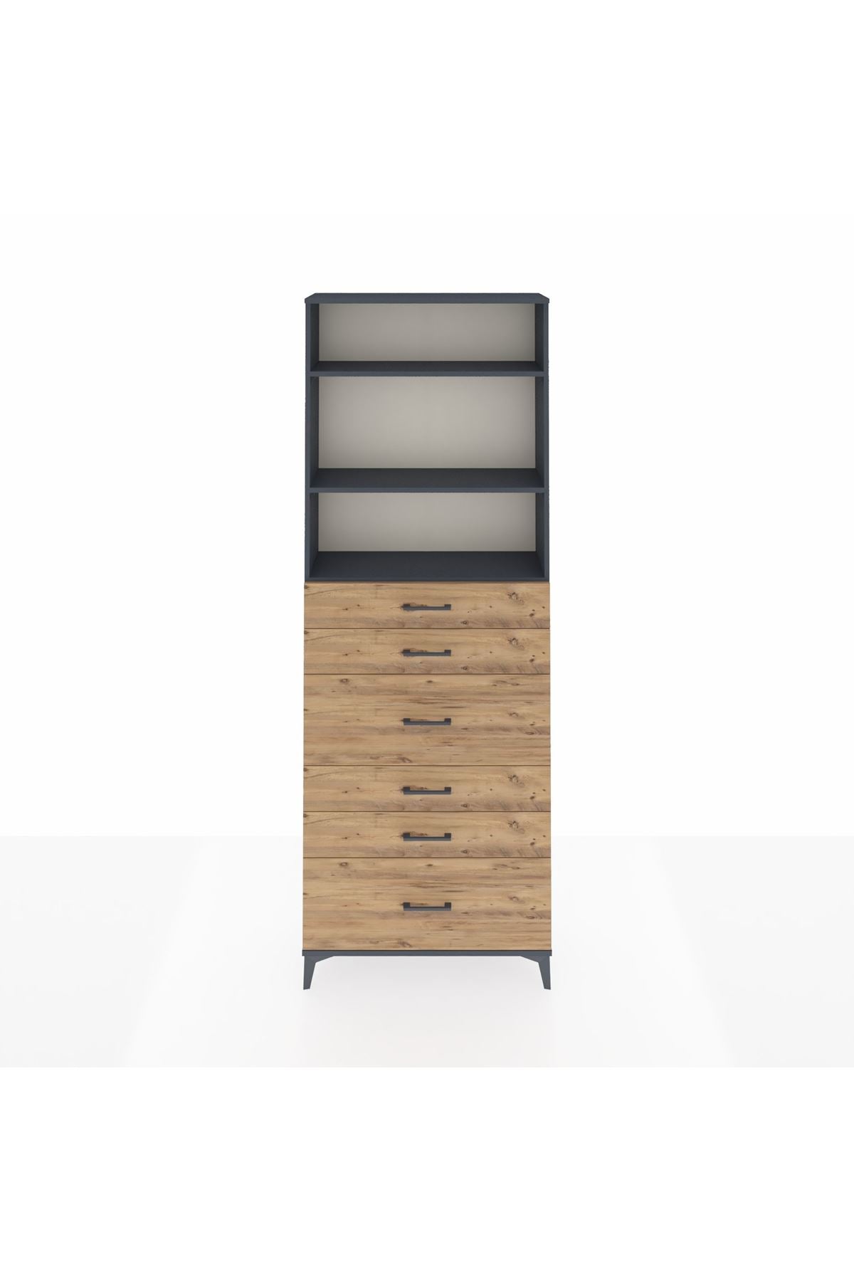 Arges Dolap 3 Raflı 6 Çekmeceli 88x30x243 Antrasit-Çam