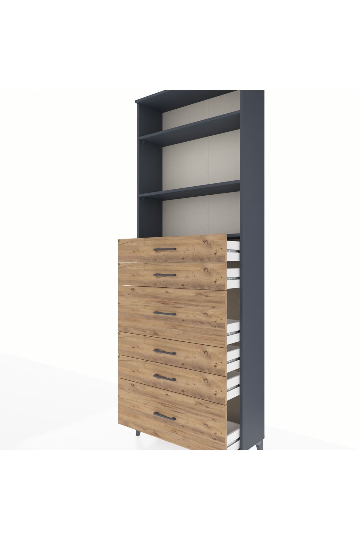 Arges Dolap 3 Raflı 6 Çekmeceli 88x30x243 Antrasit-Çam