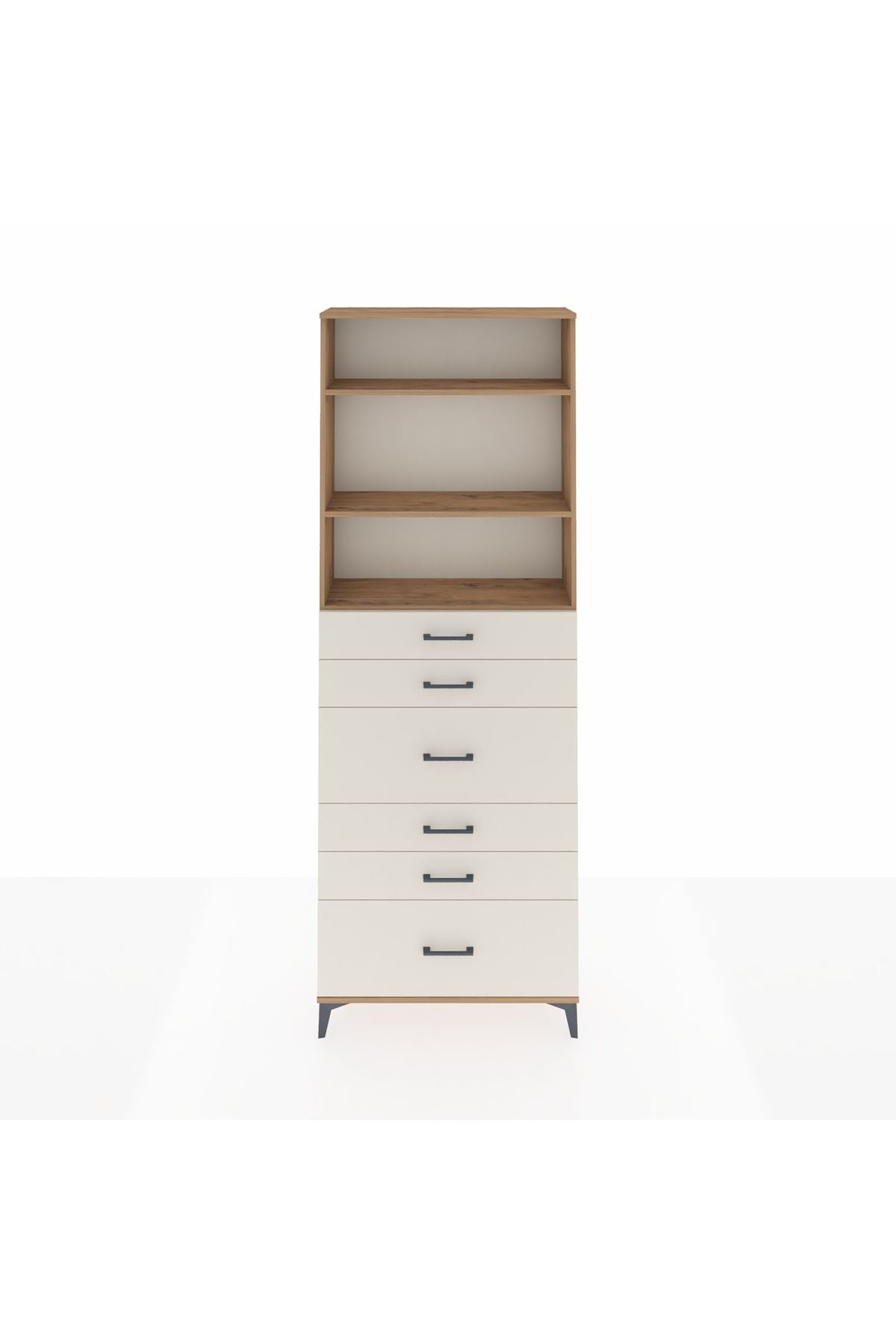 Arges Dolap 3 Raflı 6 Çekmeceli 88x30x243 Çam-Aytaşı