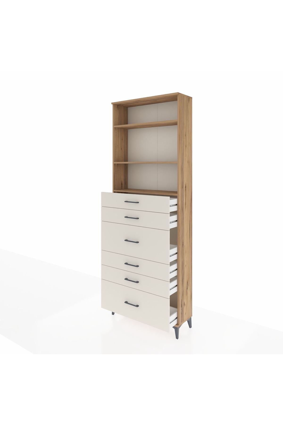 Arges Dolap 3 Raflı 6 Çekmeceli 88x30x243 Çam-Aytaşı