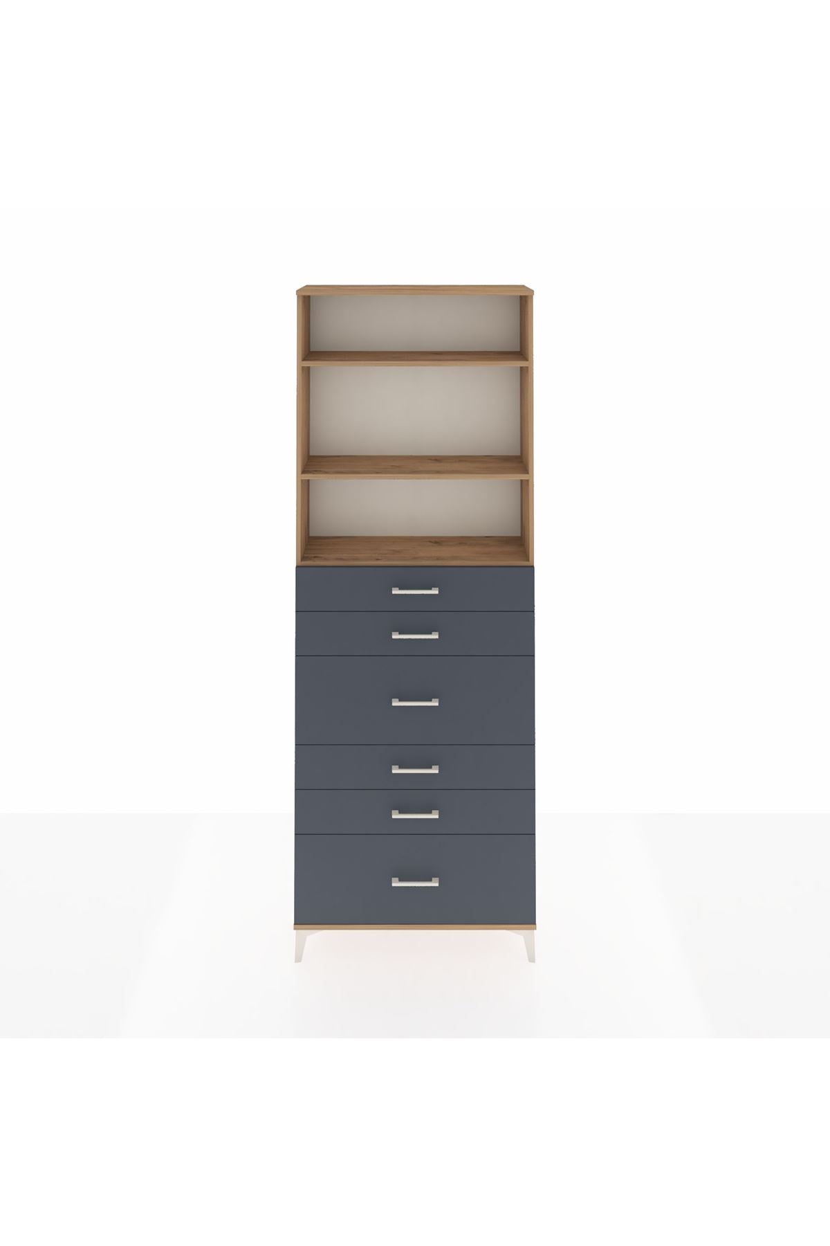 Arges Dolap 3 Raflı 6 Çekmeceli 88x30x243 Çam-Antrasit