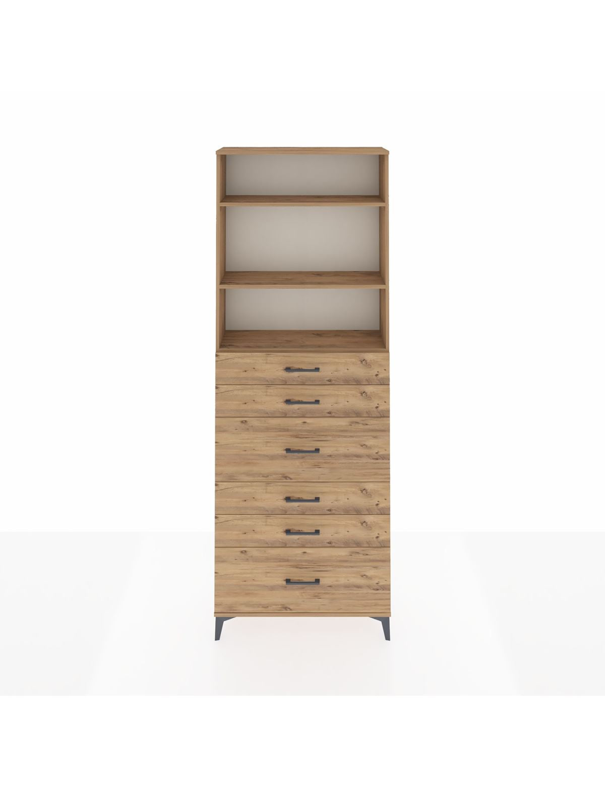 Arges Dolap 3 Raflı 6 Çekmeceli 88x30x243 Çam-Çam