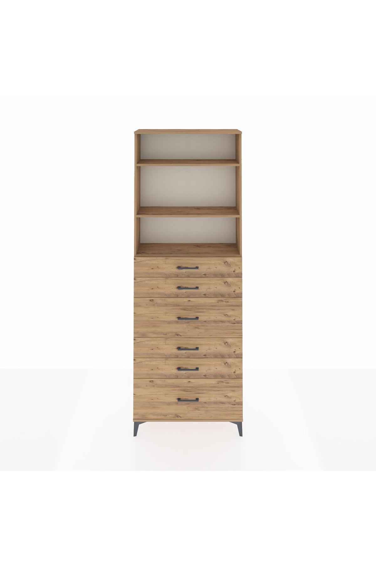 Arges Dolap 3 Raflı 6 Çekmeceli 88x30x243 Çam-Çam