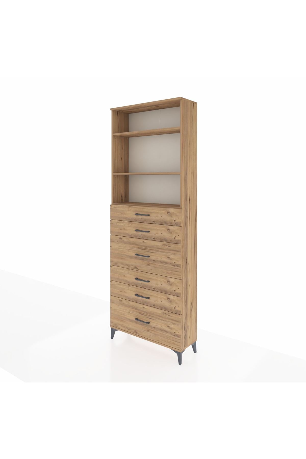 Arges Dolap 3 Raflı 6 Çekmeceli 88x30x243 Çam-Çam