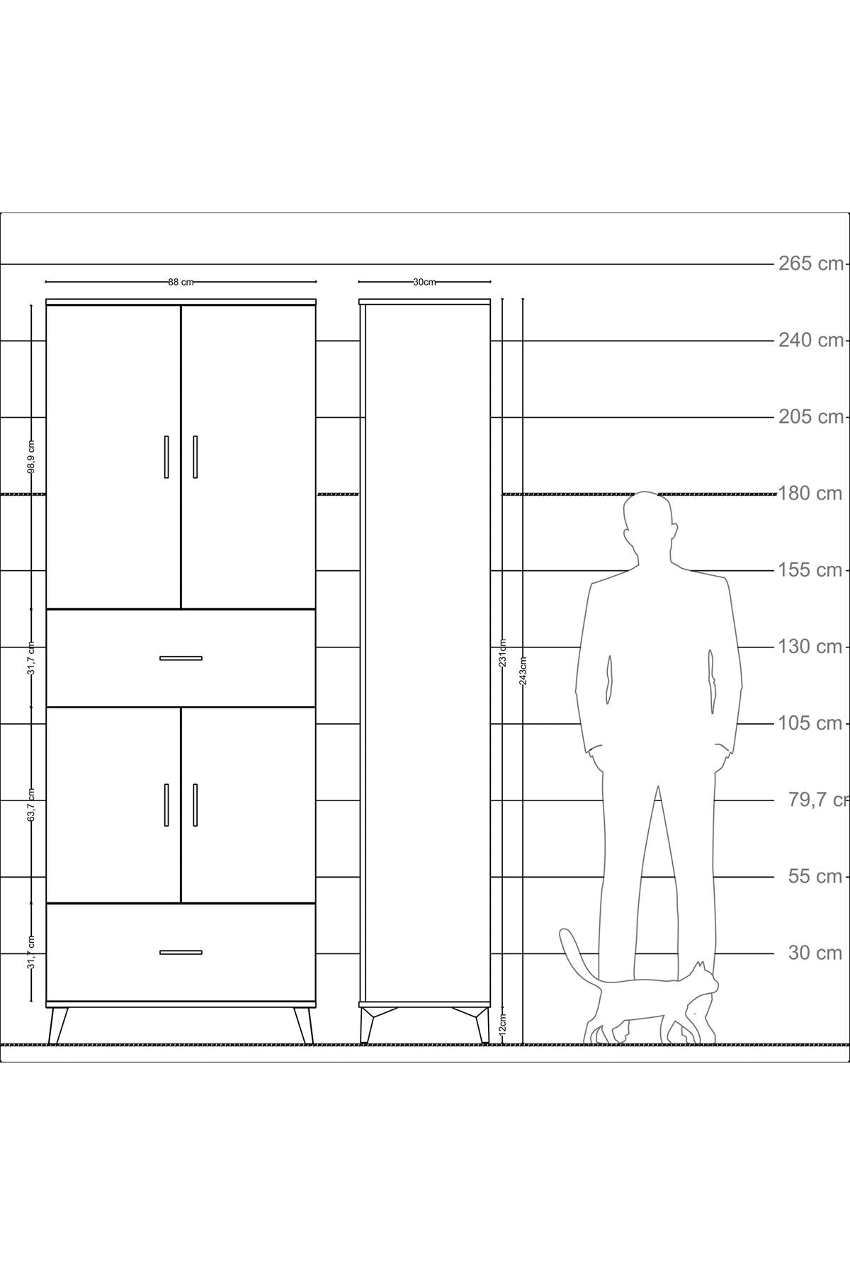 Arges Dolap 5 Raflı 2 Çekmeceli 4 Kapaklı 88x30x243 Aytaşı-Çam