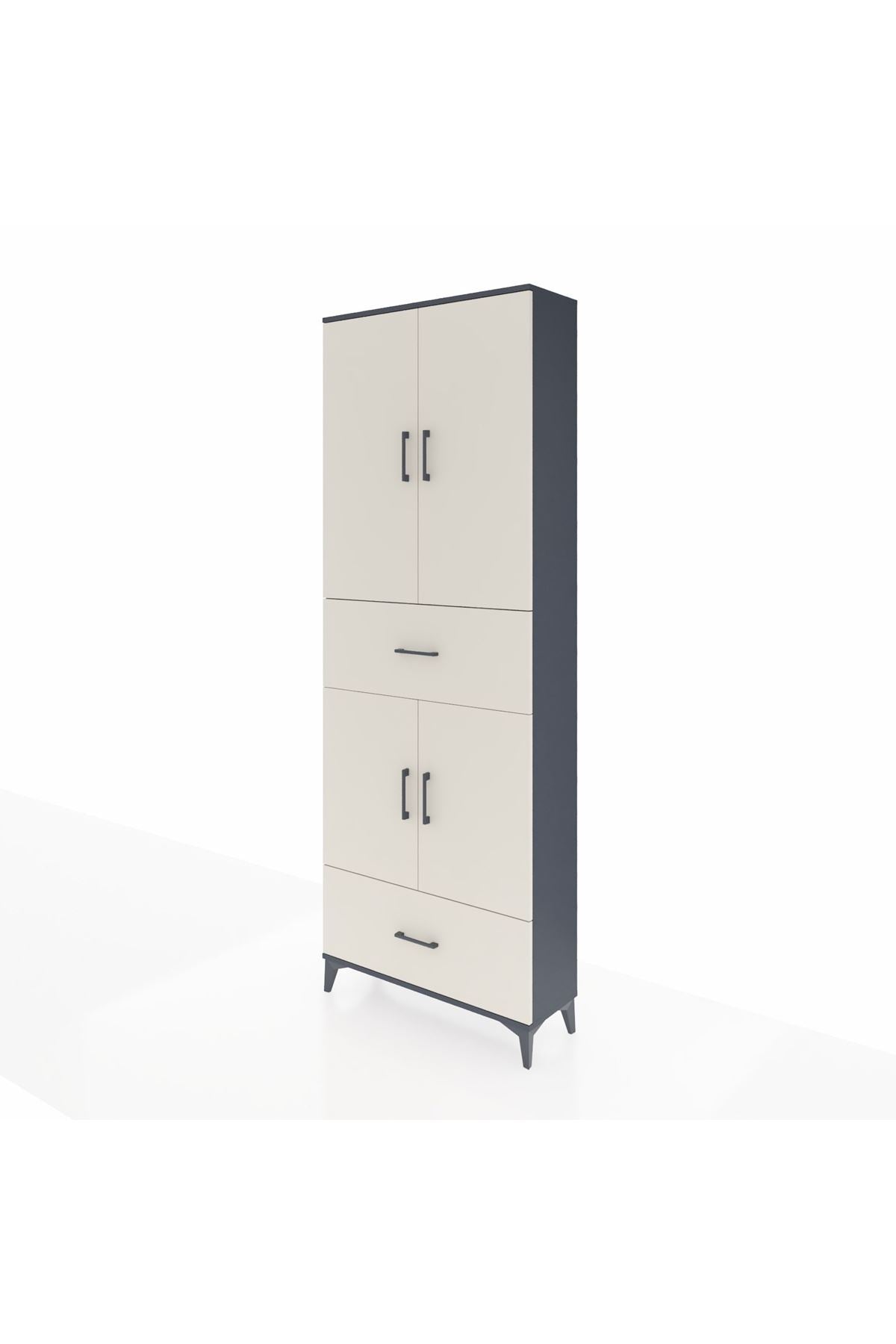 Arges Dolap 5 Raflı 2 Çekmeceli 4 Kapaklı 88x30x243 Antrasit-Aytaşı