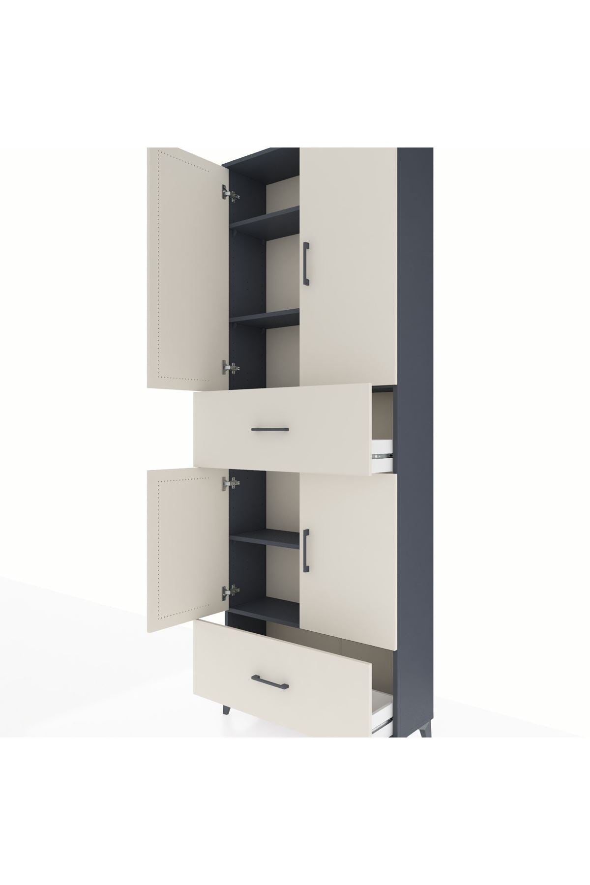 Arges Dolap 5 Raflı 2 Çekmeceli 4 Kapaklı 88x30x243 Antrasit-Aytaşı