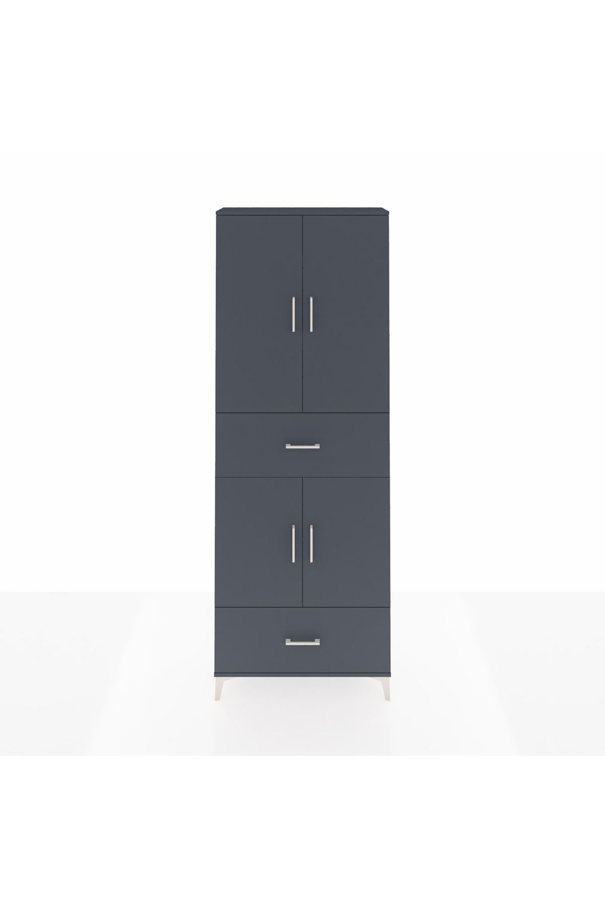 Arges Dolap 5 Raflı 2 Çekmeceli 4 Kapaklı 88x30x243 Antrasit-Antrasit