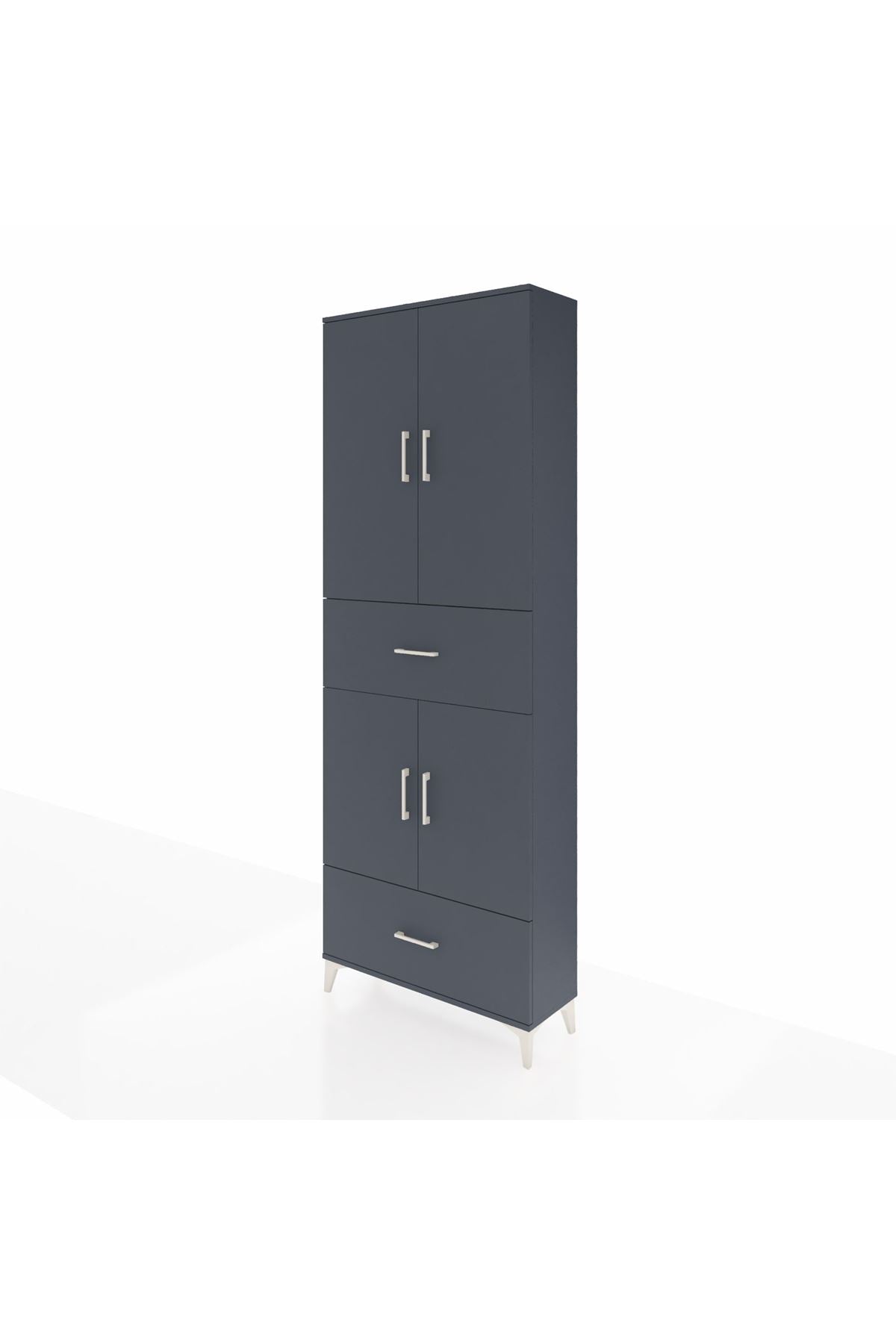 Arges Dolap 5 Raflı 2 Çekmeceli 4 Kapaklı 88x30x243 Antrasit-Antrasit