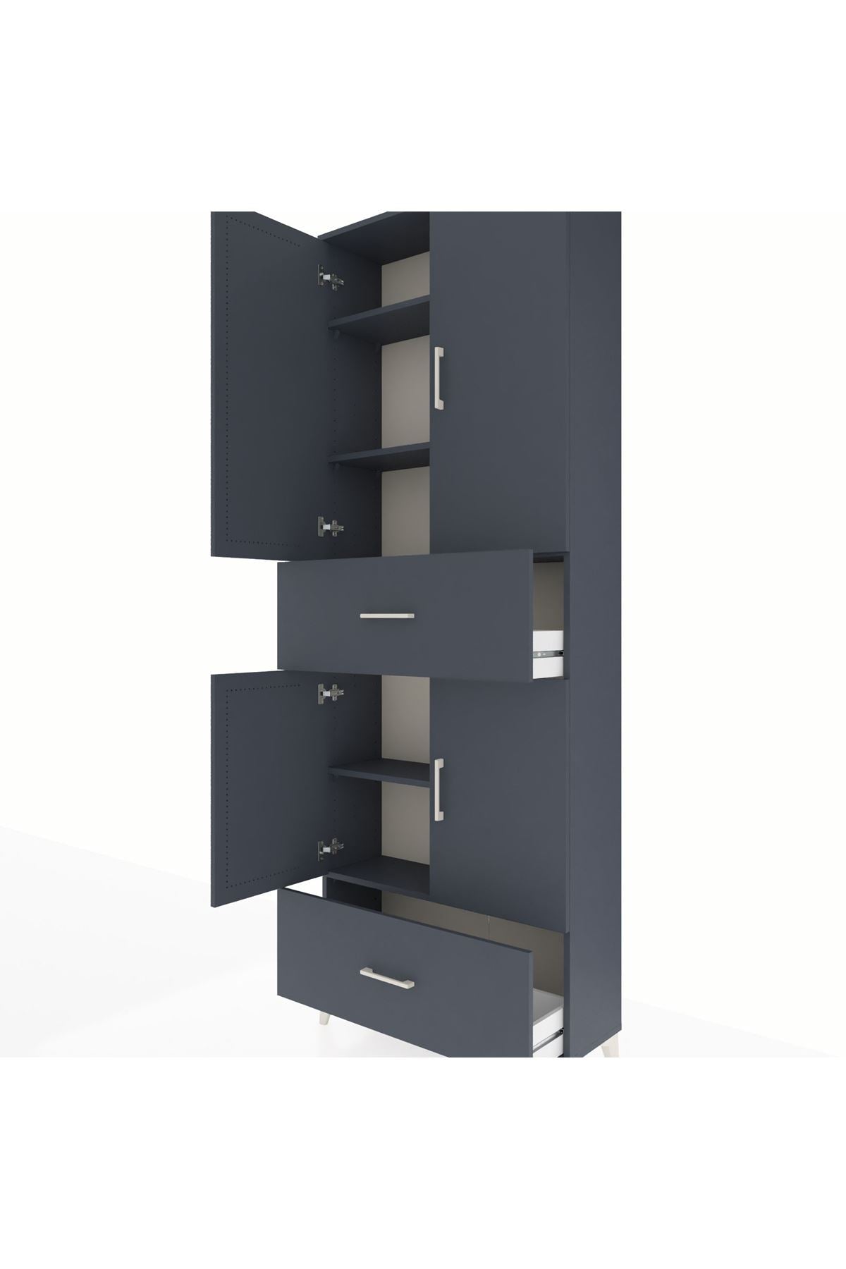 Arges Dolap 5 Raflı 2 Çekmeceli 4 Kapaklı 88x30x243 Antrasit-Antrasit