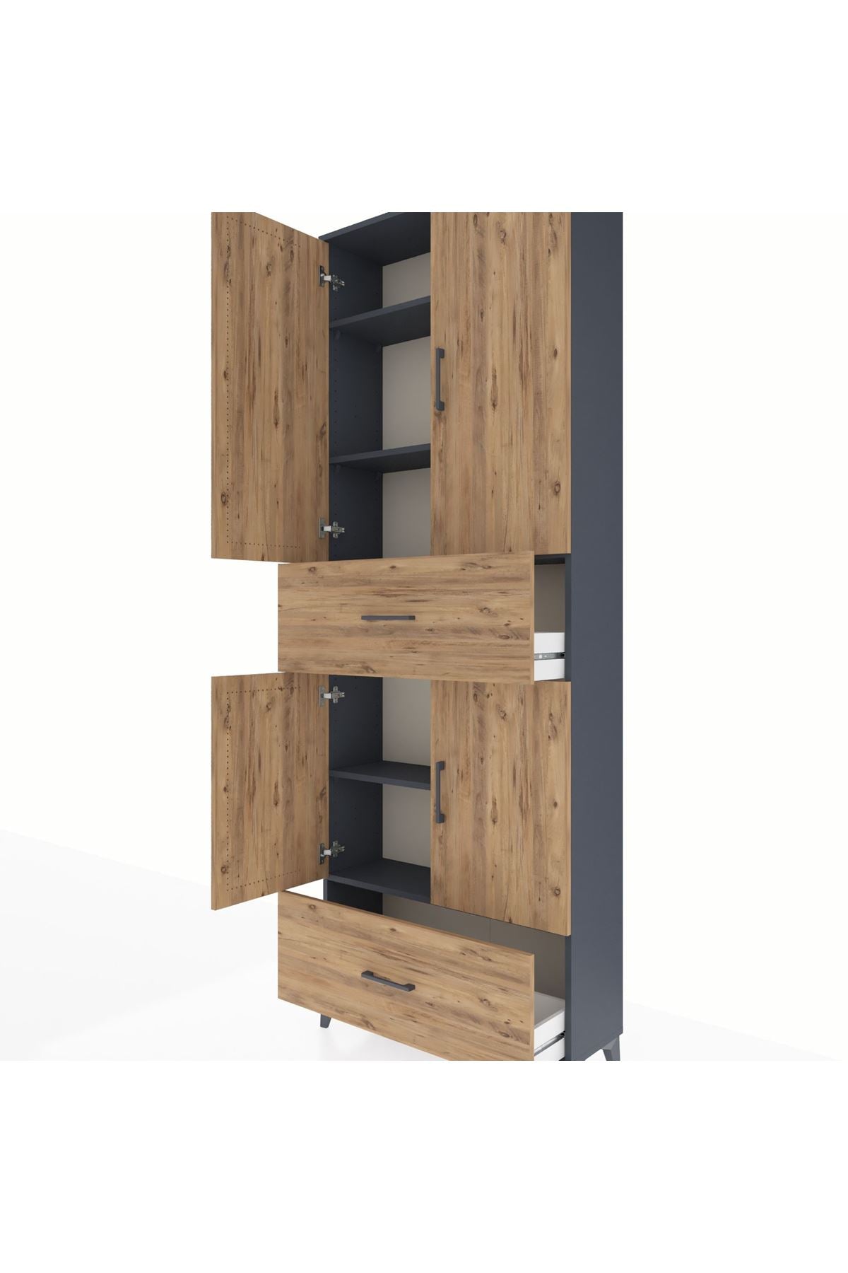 Arges Dolap 5 Raflı 2 Çekmeceli 4 Kapaklı 88x30x243 Antrasit-Çam