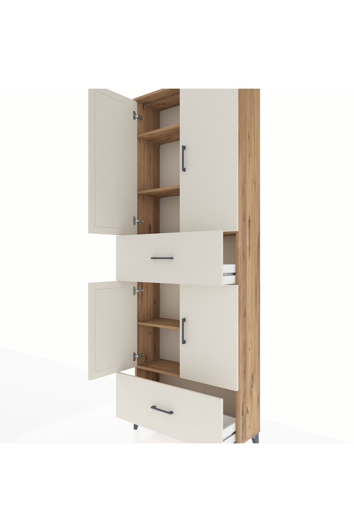 Arges Dolap 5 Raflı 2 Çekmeceli 4 Kapaklı 88x30x243 Çam-Aytaşı