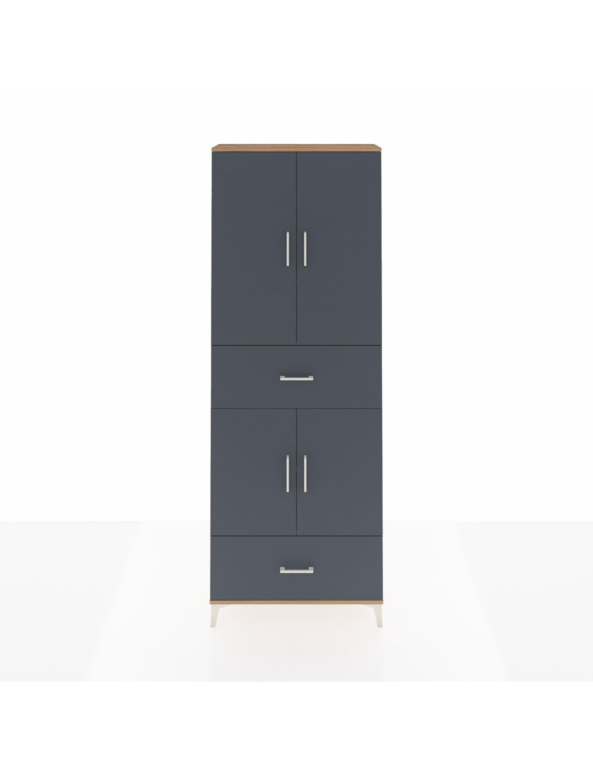 Arges Dolap 5 Raflı 2 Çekmeceli 4 Kapaklı 88x30x243 Çam-Antrasit