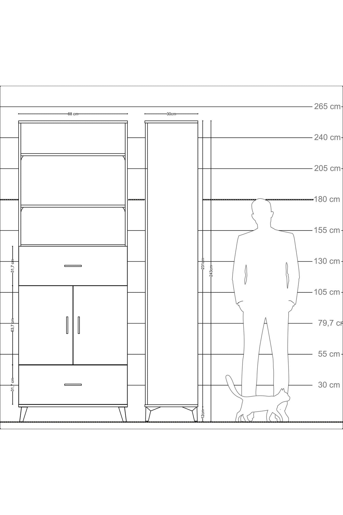 Arges Dolap 5 Raflı 2 Çekmeceli 2 Kapaklı 88x30x243 Aytaşı-Çam