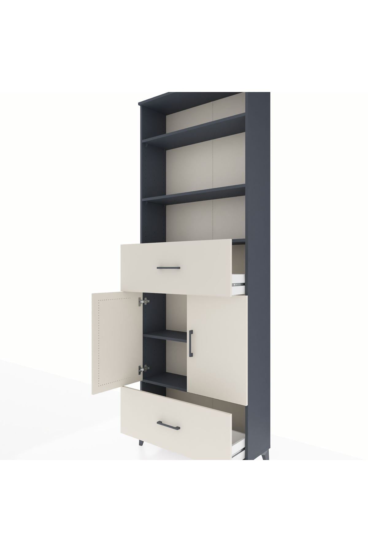 Arges Dolap 5 Raflı 2 Çekmeceli 2 Kapaklı 88x30x243 Antrasit-Aytaşı