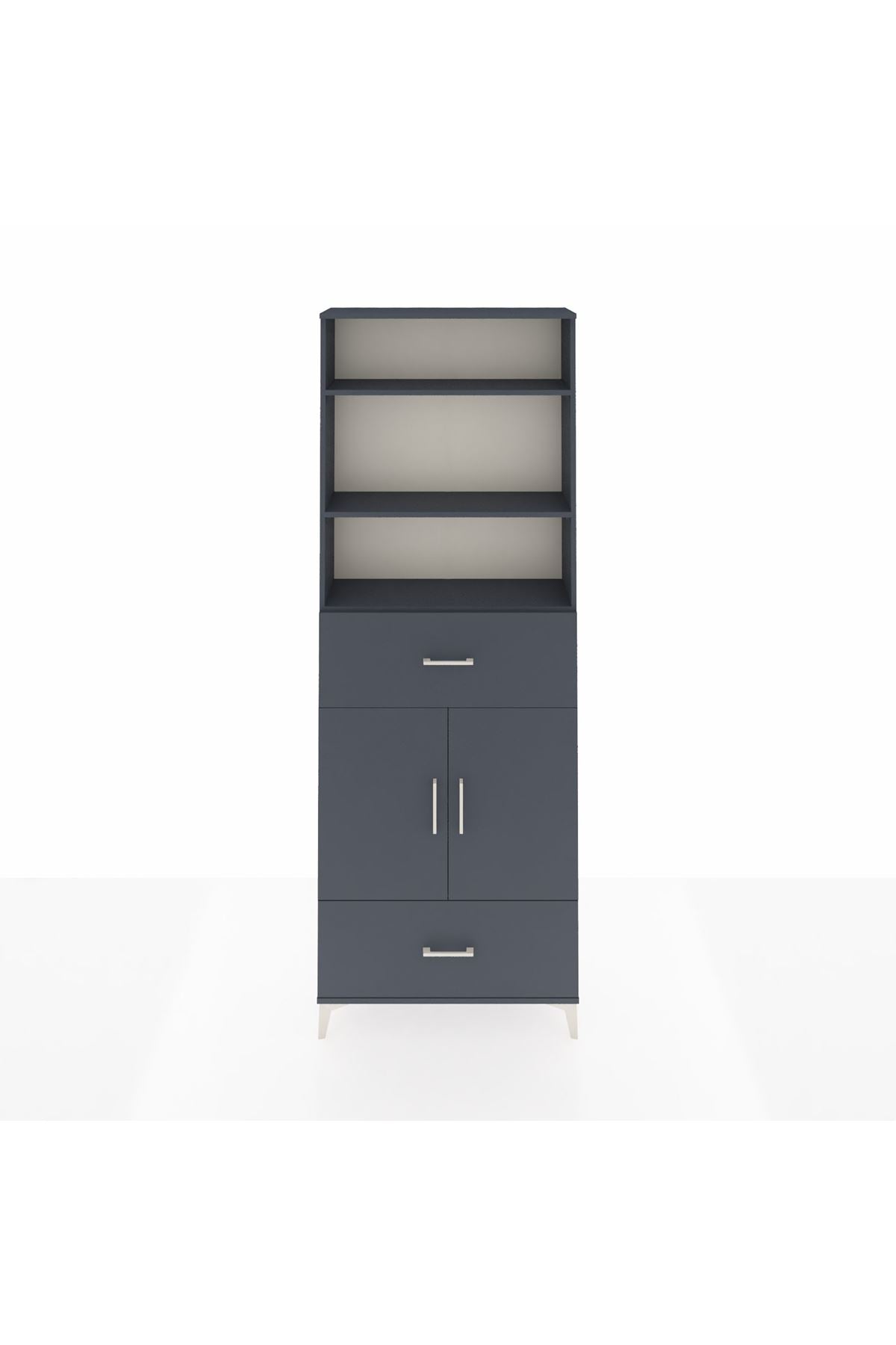 Arges Dolap 5 Raflı 2 Çekmeceli 2 Kapaklı 88x30x243 Antrasit-Antrasit