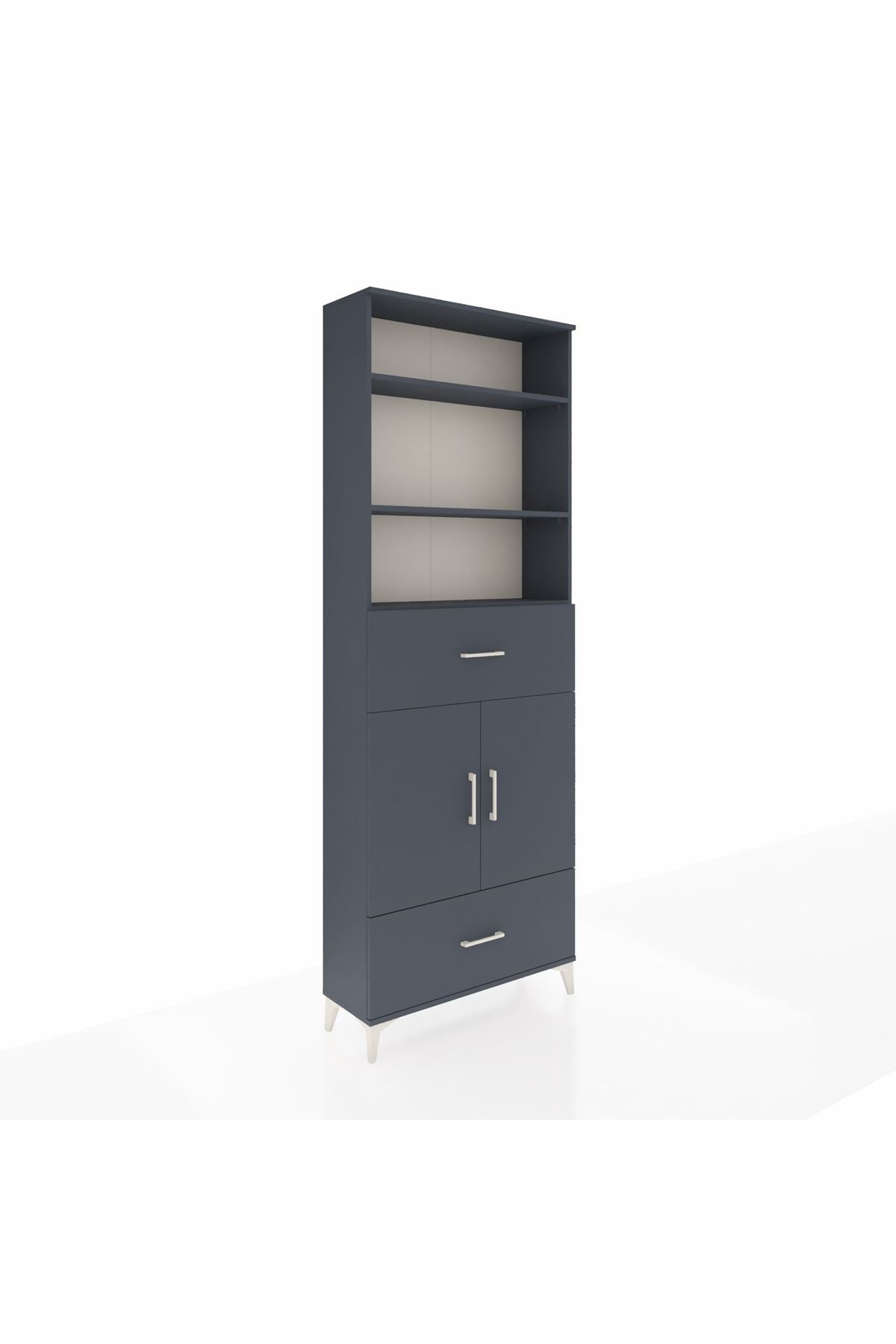 Arges Dolap 5 Raflı 2 Çekmeceli 2 Kapaklı 88x30x243 Antrasit-Antrasit