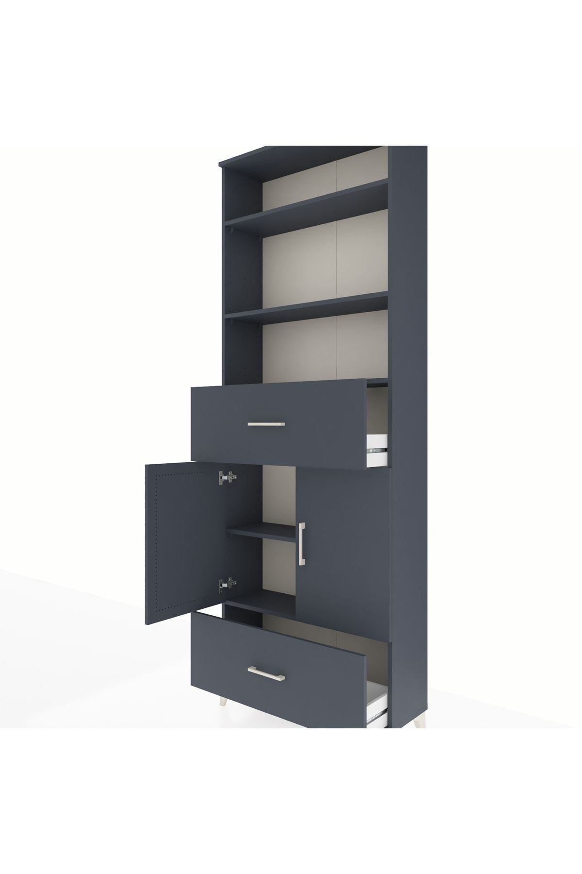 Arges Dolap 5 Raflı 2 Çekmeceli 2 Kapaklı 88x30x243 Antrasit-Antrasit