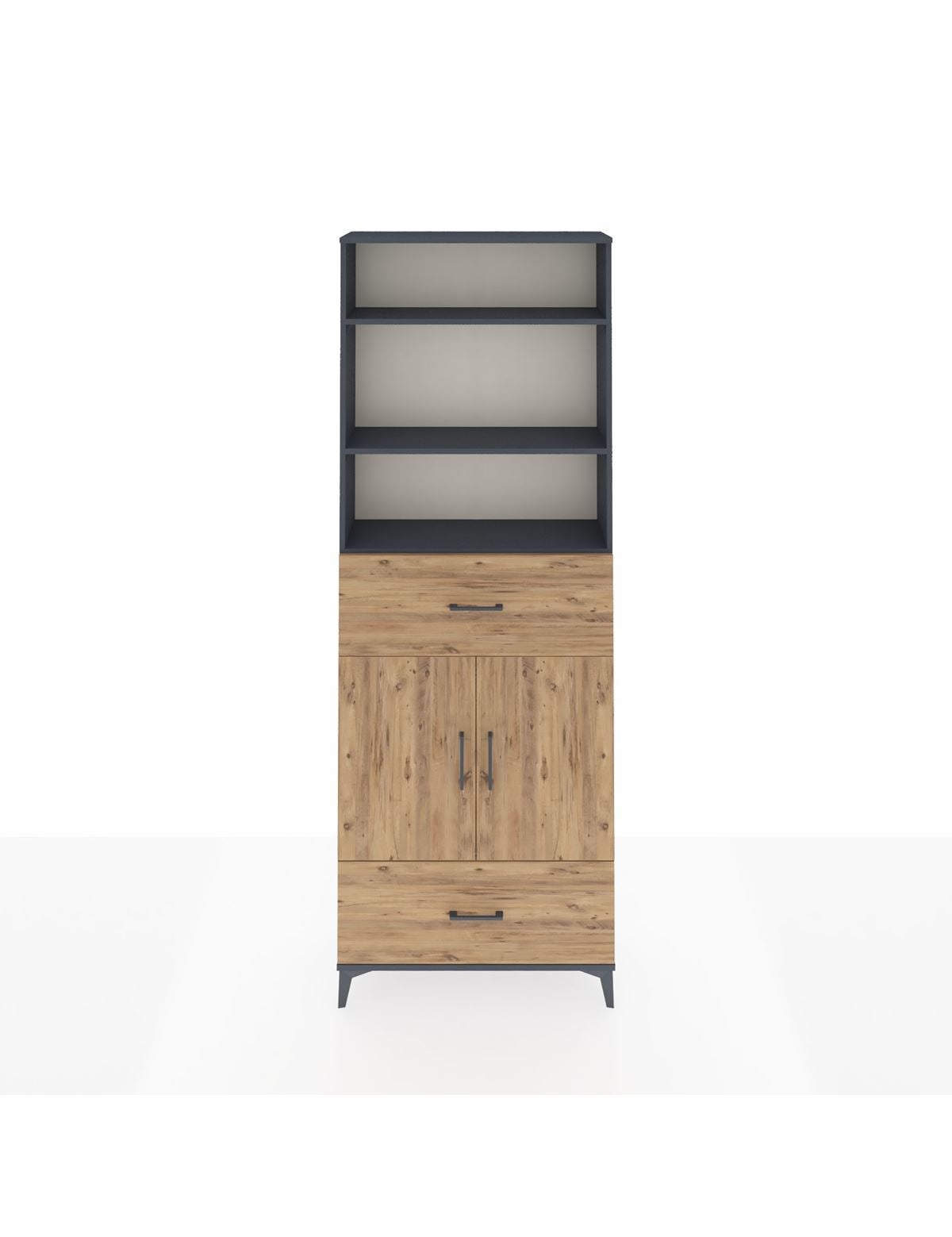 Arges Dolap 5 Raflı 2 Çekmeceli 2 Kapaklı 88x30x243 Antrasit-Çam