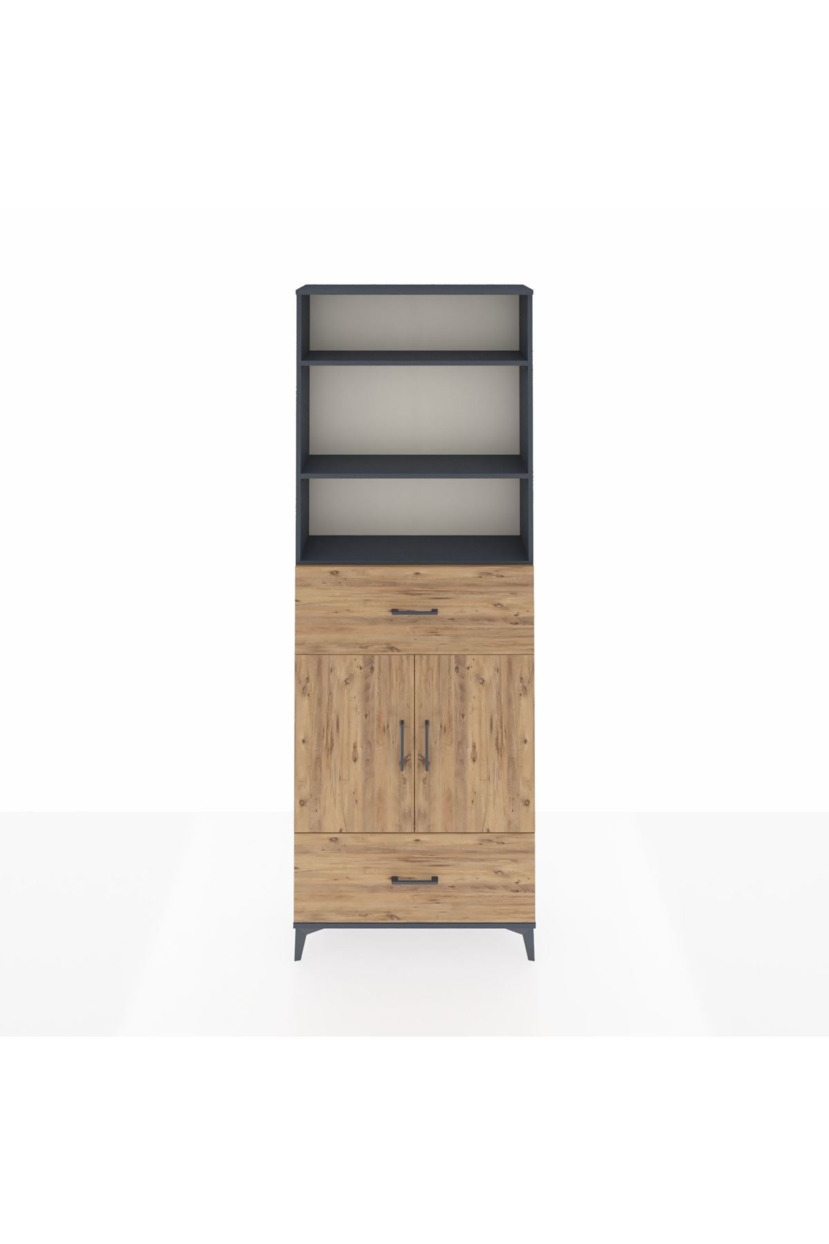 Arges Dolap 5 Raflı 2 Çekmeceli 2 Kapaklı 88x30x243 Antrasit-Çam