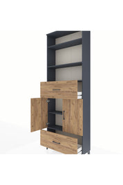 Arges Dolap 5 Raflı 2 Çekmeceli 2 Kapaklı 88x30x243 Antrasit-Çam