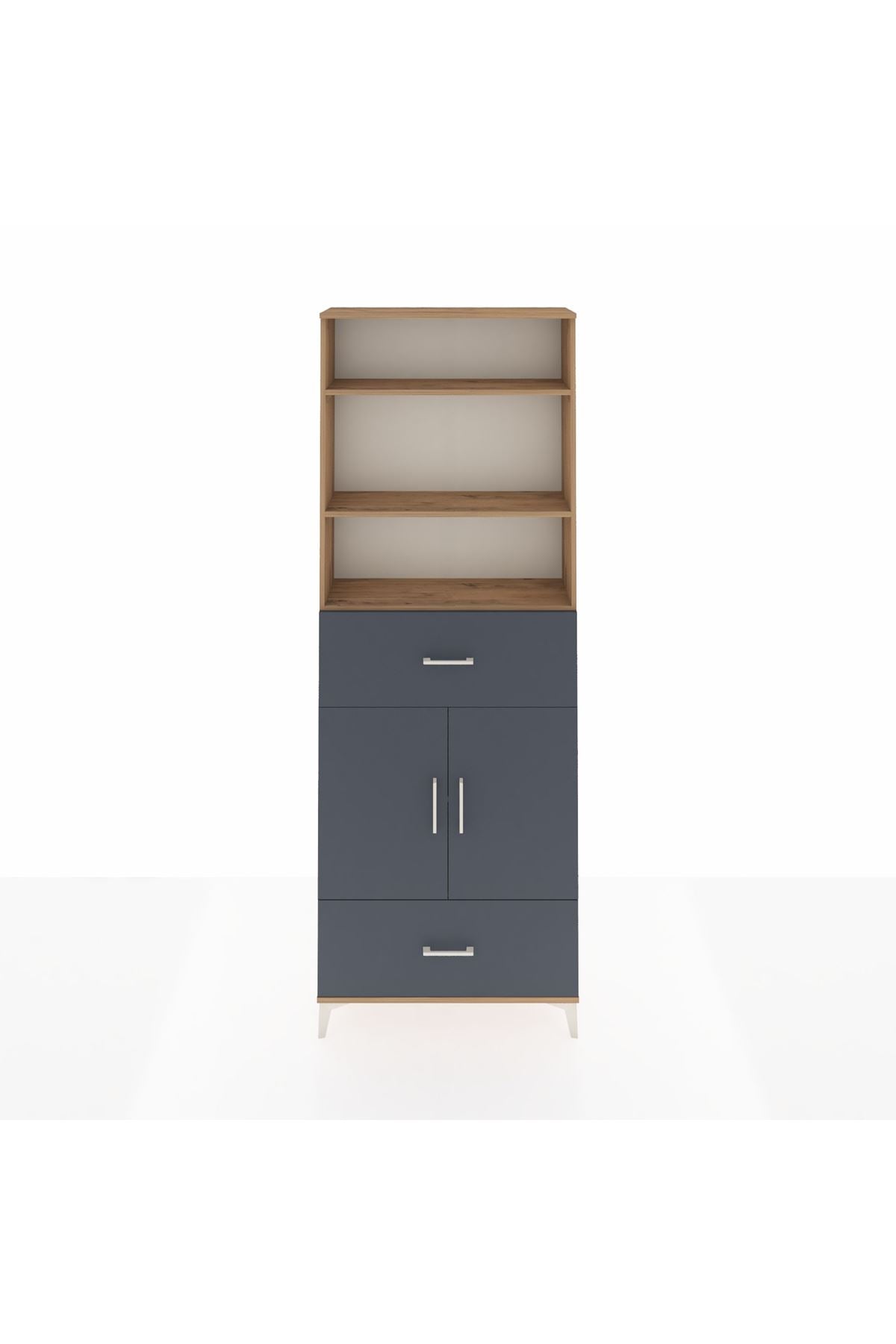 Arges Dolap 5 Raflı 2 Çekmeceli 2 Kapaklı 88x30x243 Çam-Antrasit