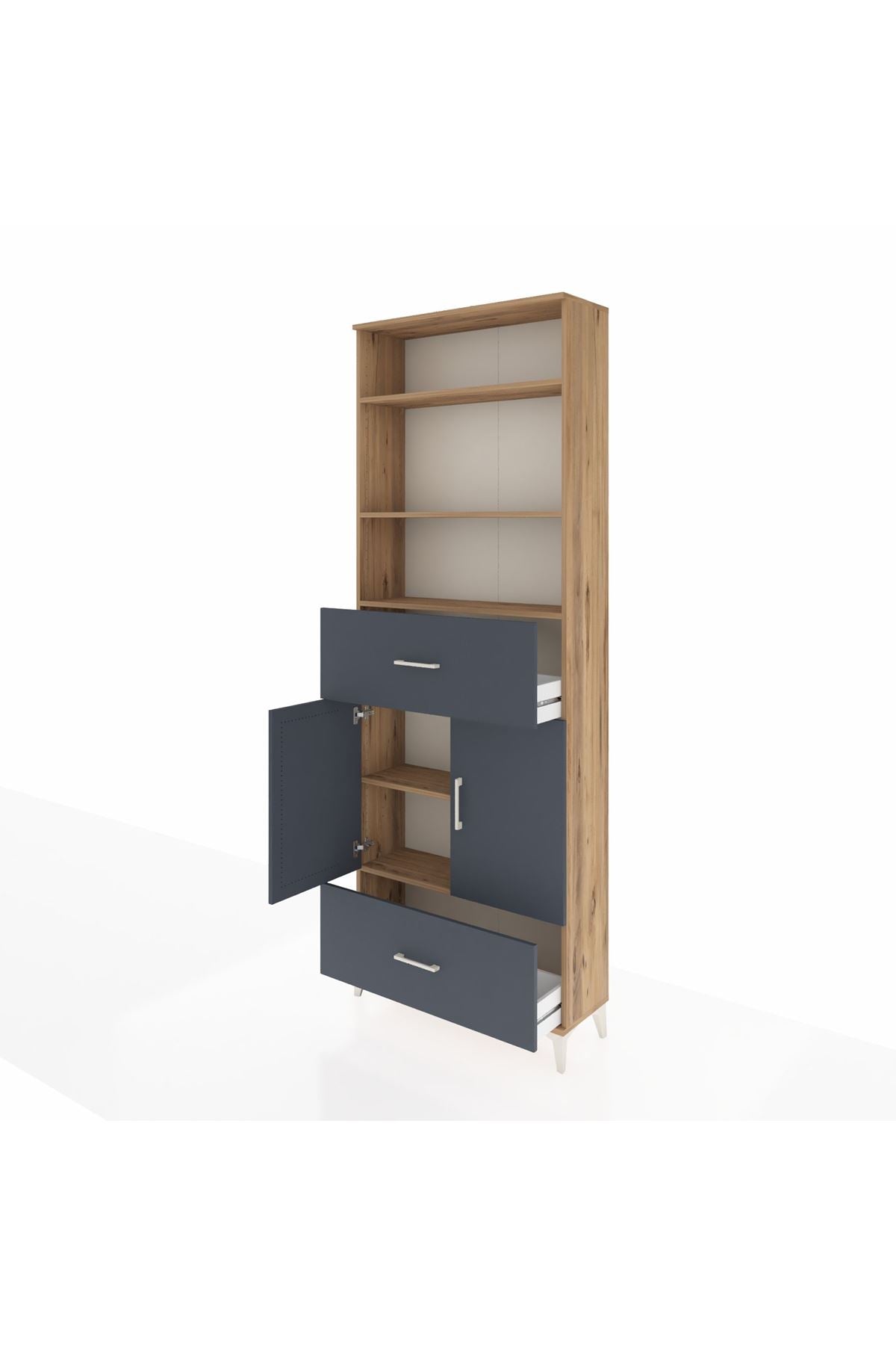 Arges Dolap 5 Raflı 2 Çekmeceli 2 Kapaklı 88x30x243 Çam-Antrasit