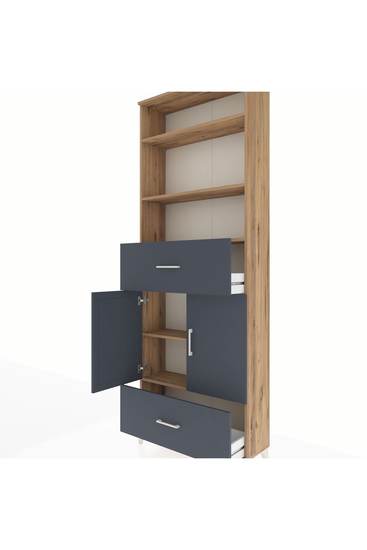 Arges Dolap 5 Raflı 2 Çekmeceli 2 Kapaklı 88x30x243 Çam-Antrasit