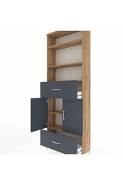 Arges Dolap 5 Raflı 2 Çekmeceli 2 Kapaklı 88x30x243 Çam-Antrasit