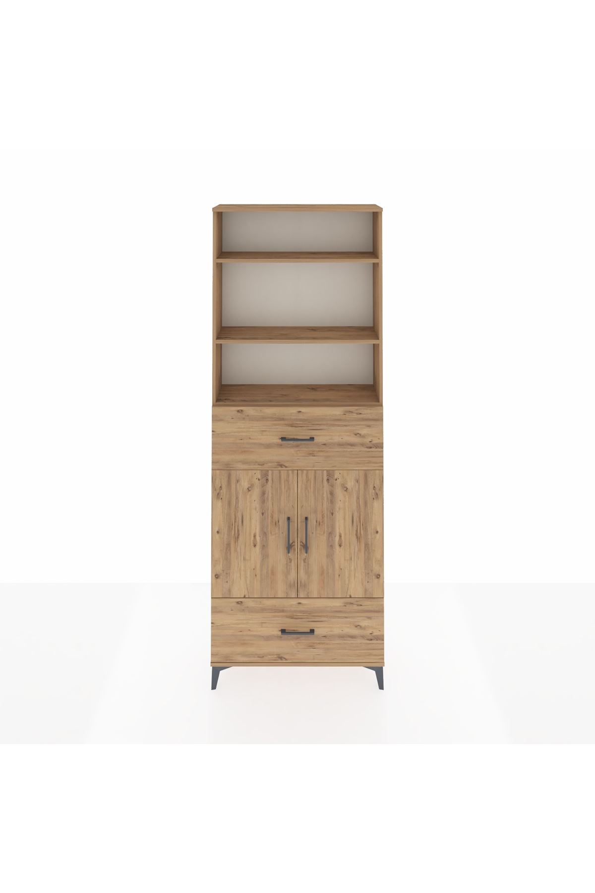 Arges Dolap 5 Raflı 2 Çekmeceli 2 Kapaklı 88x30x243 Çam-Çam