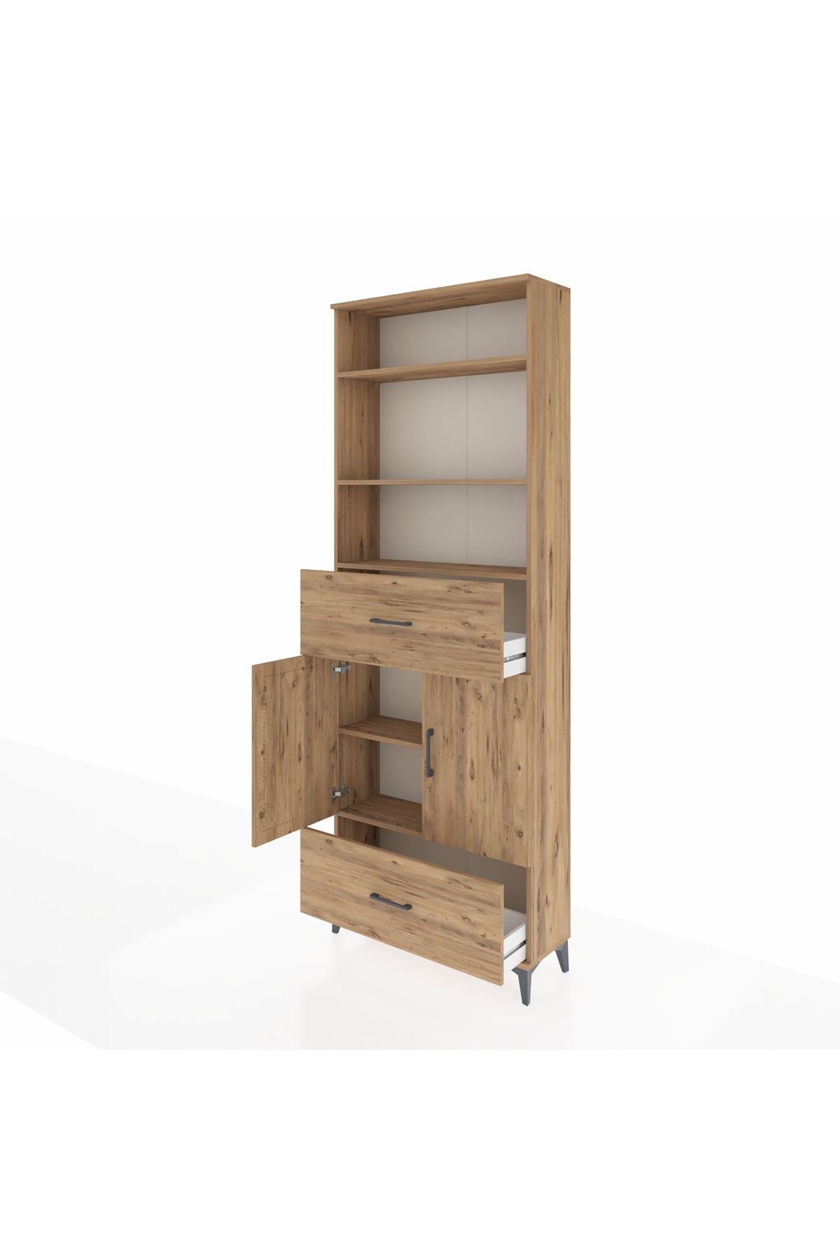 Arges Dolap 5 Raflı 2 Çekmeceli 2 Kapaklı 88x30x243 Çam-Çam