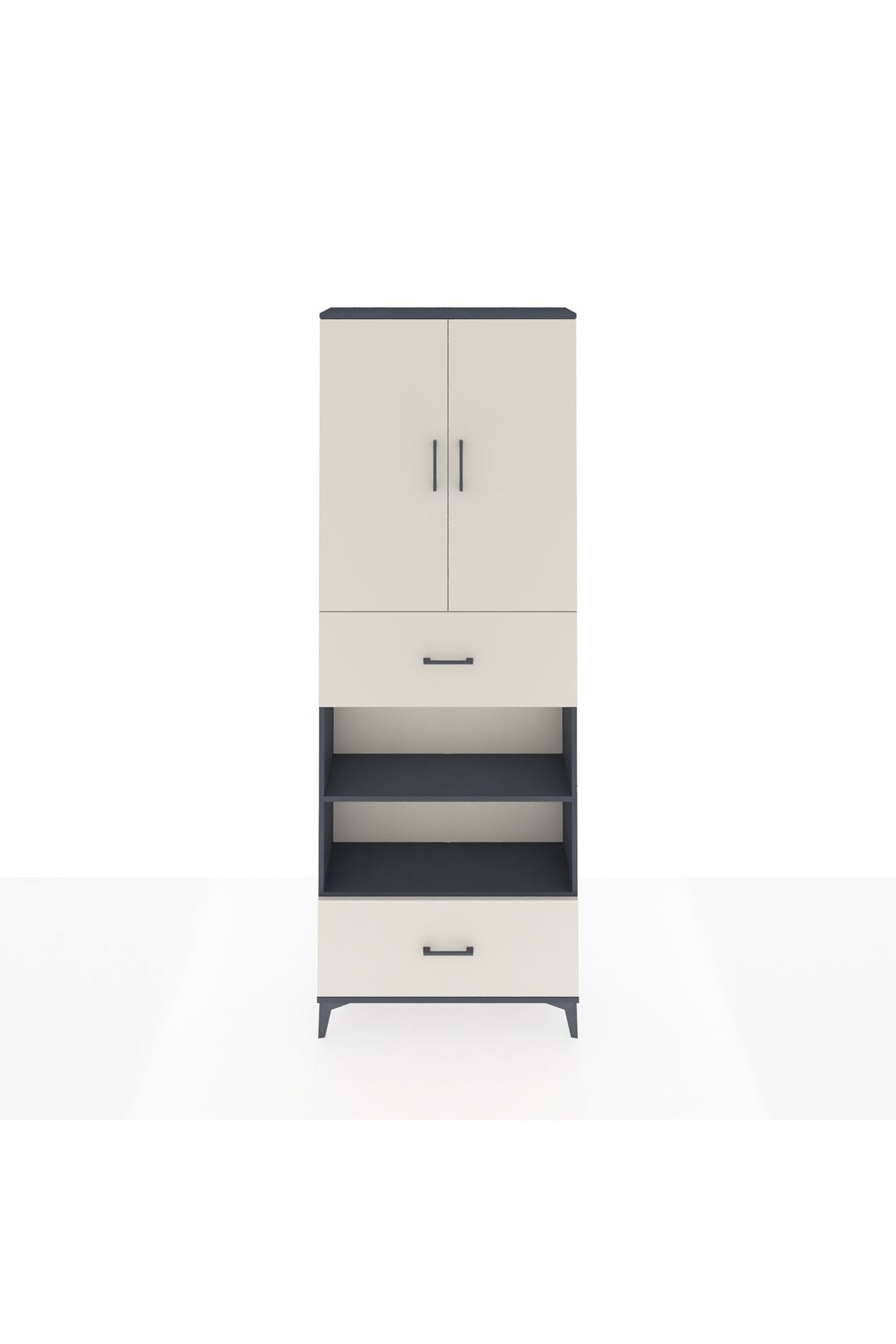 Arges Dolap 5 Raflı 2 Çekmeceli 2 Kapaklı 88x30x243 Antrasit-Aytaşı