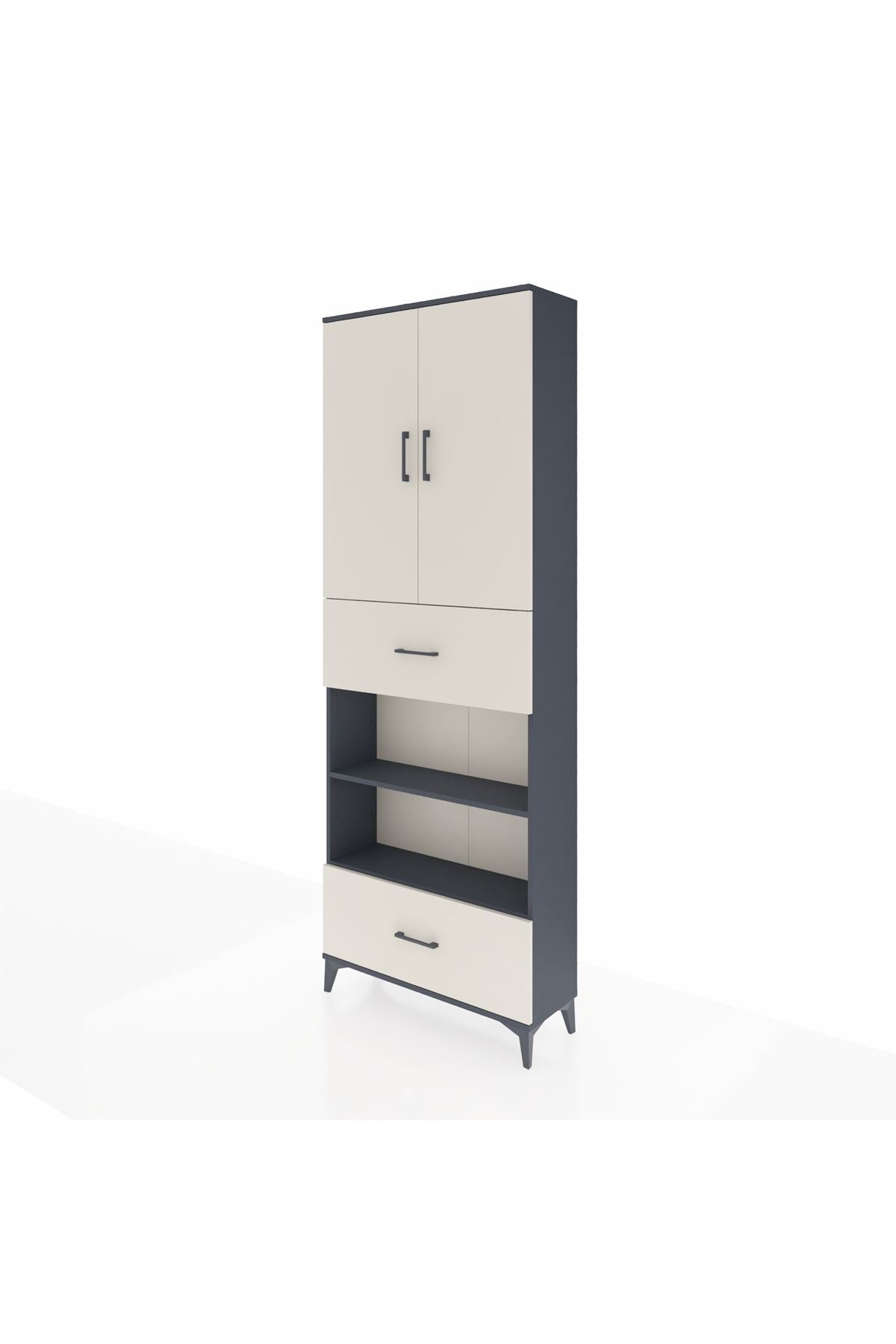 Arges Dolap 5 Raflı 2 Çekmeceli 2 Kapaklı 88x30x243 Antrasit-Aytaşı