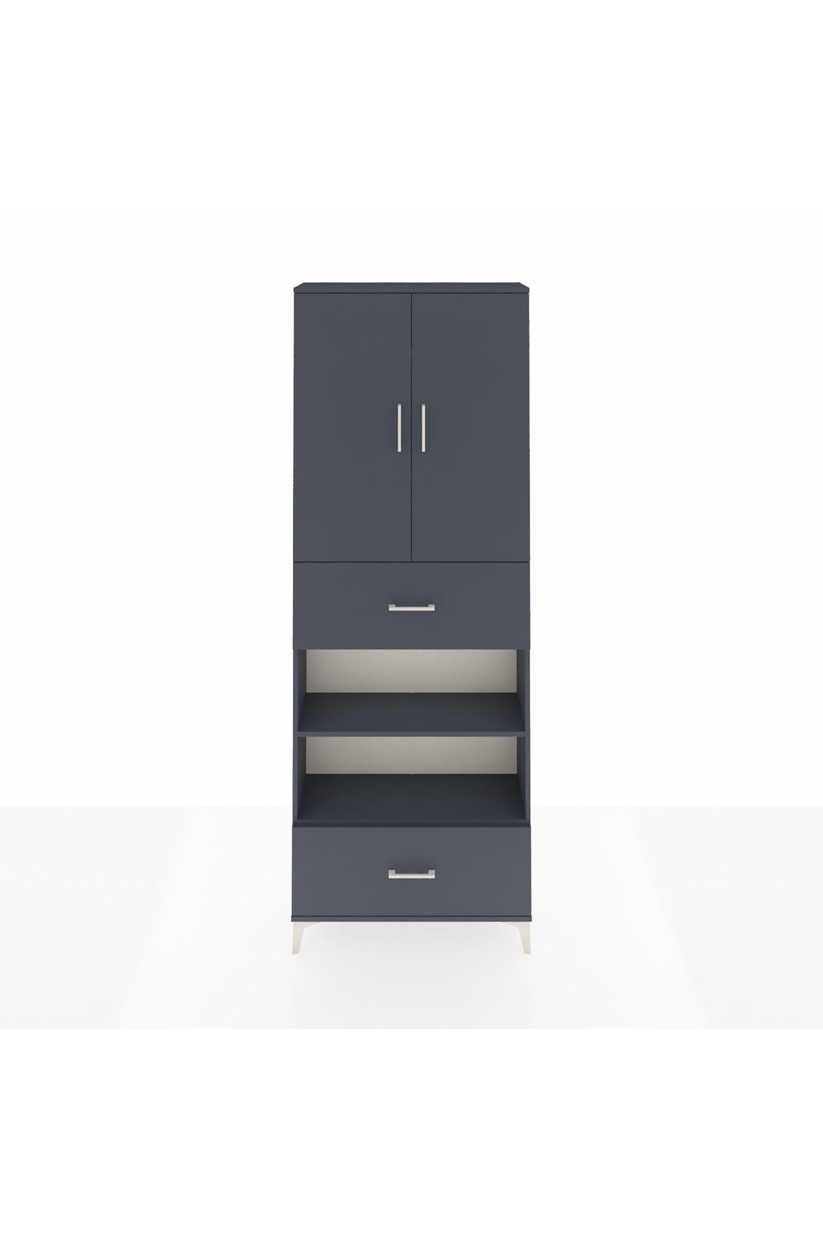 Arges Dolap 5 Raflı 2 Çekmeceli 2 Kapaklı 88x30x243 Antrasit-Antrasit