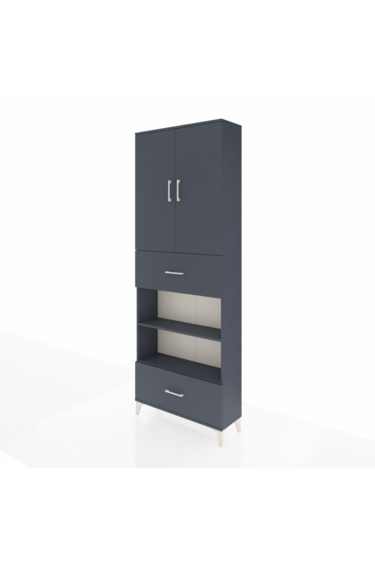 Arges Dolap 5 Raflı 2 Çekmeceli 2 Kapaklı 88x30x243 Antrasit-Antrasit