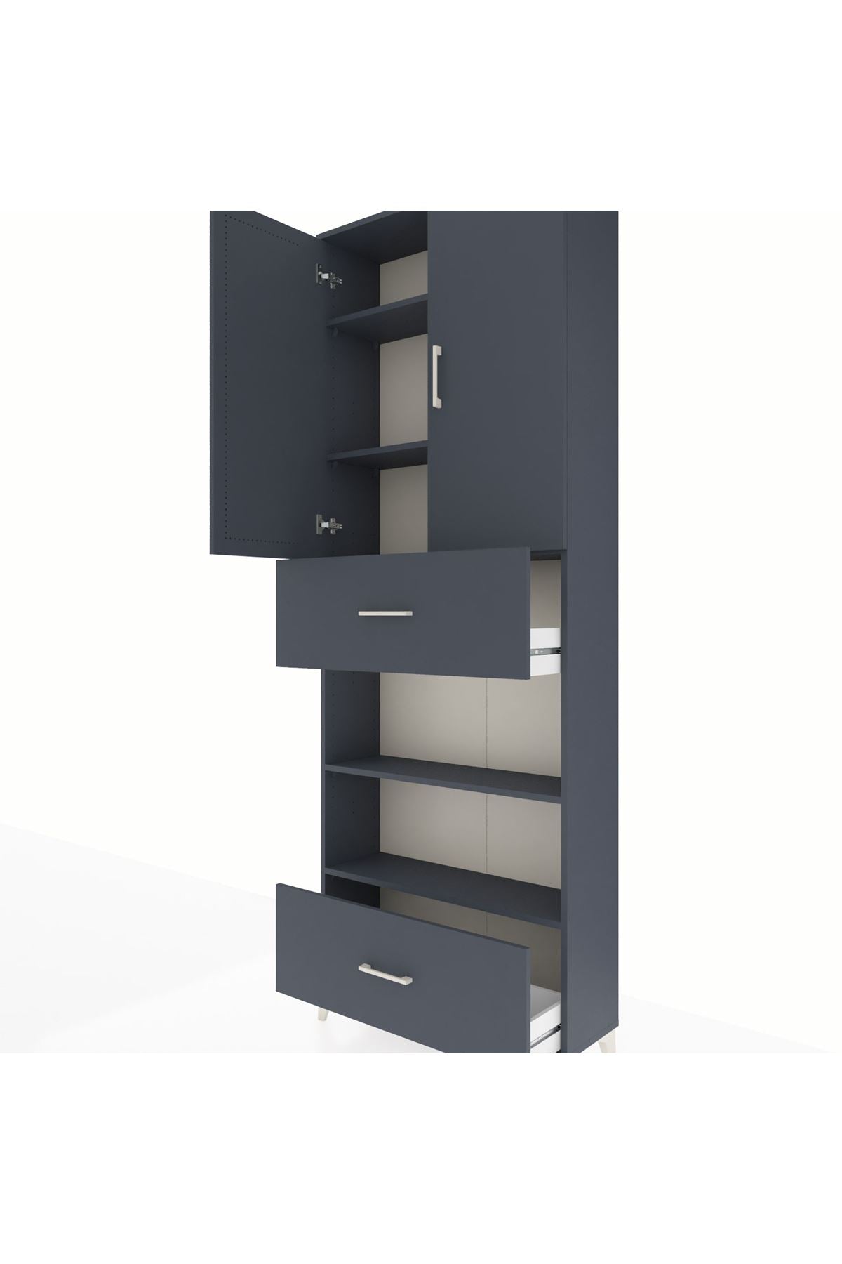 Arges Dolap 5 Raflı 2 Çekmeceli 2 Kapaklı 88x30x243 Antrasit-Antrasit