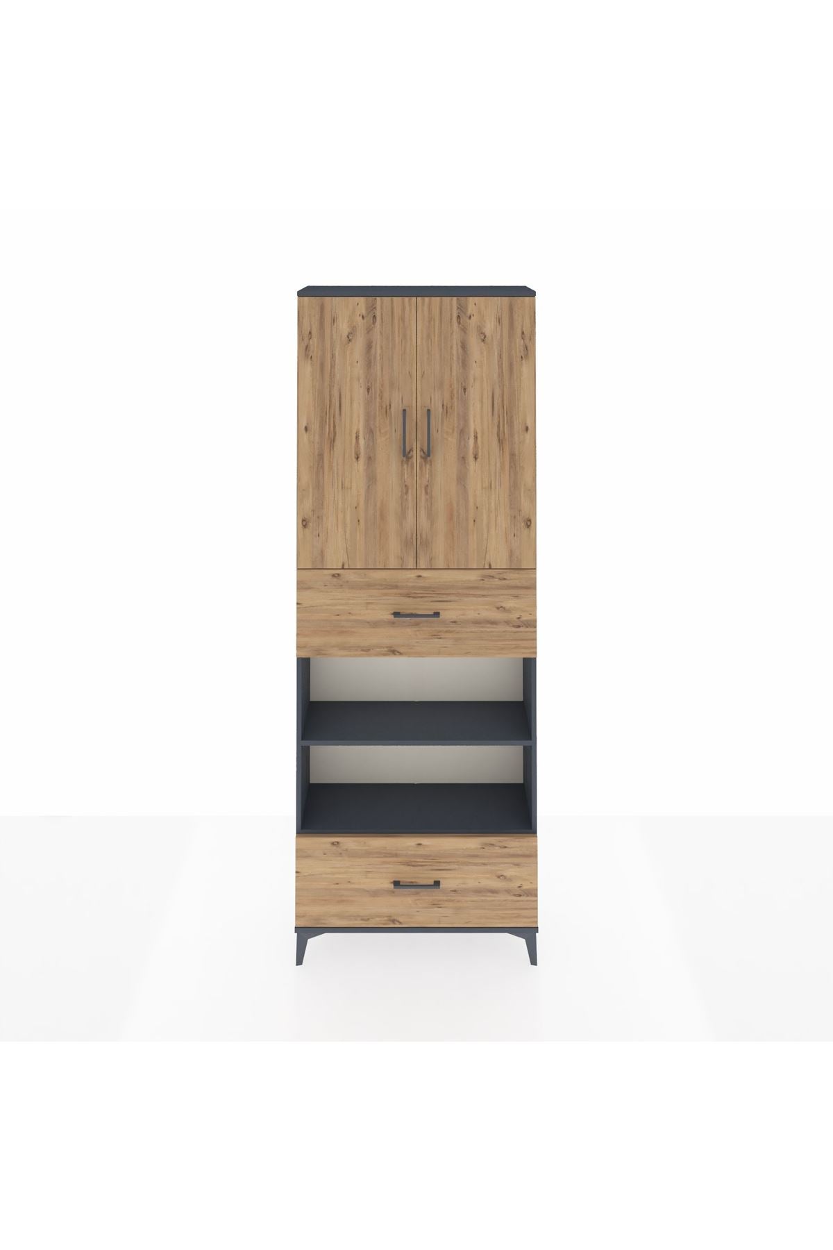 Arges Dolap 5 Raflı 2 Çekmeceli 2 Kapaklı 88x30x243 Antrasit-Çam