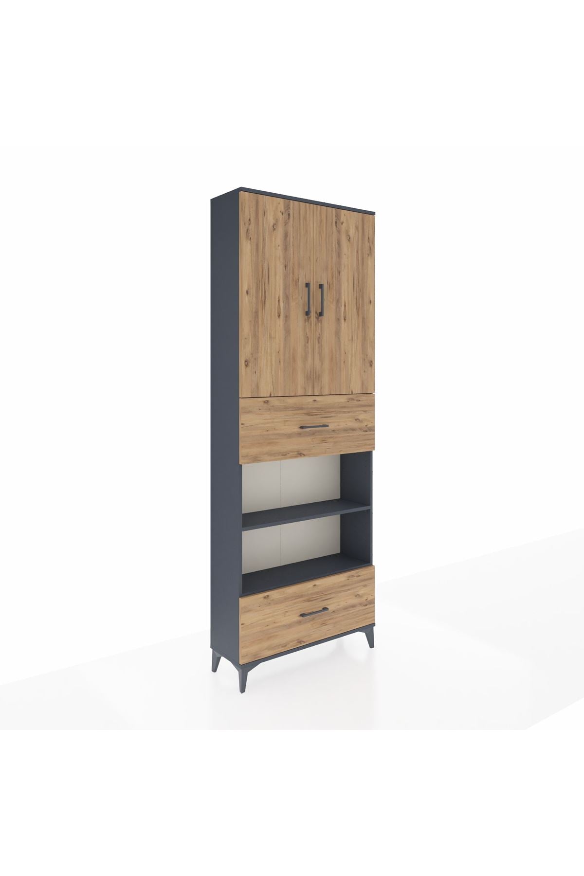 Arges Dolap 5 Raflı 2 Çekmeceli 2 Kapaklı 88x30x243 Antrasit-Çam