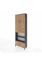 Arges Dolap 5 Raflı 2 Çekmeceli 2 Kapaklı 88x30x243 Antrasit-Çam