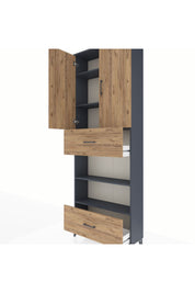 Arges Dolap 5 Raflı 2 Çekmeceli 2 Kapaklı 88x30x243 Antrasit-Çam