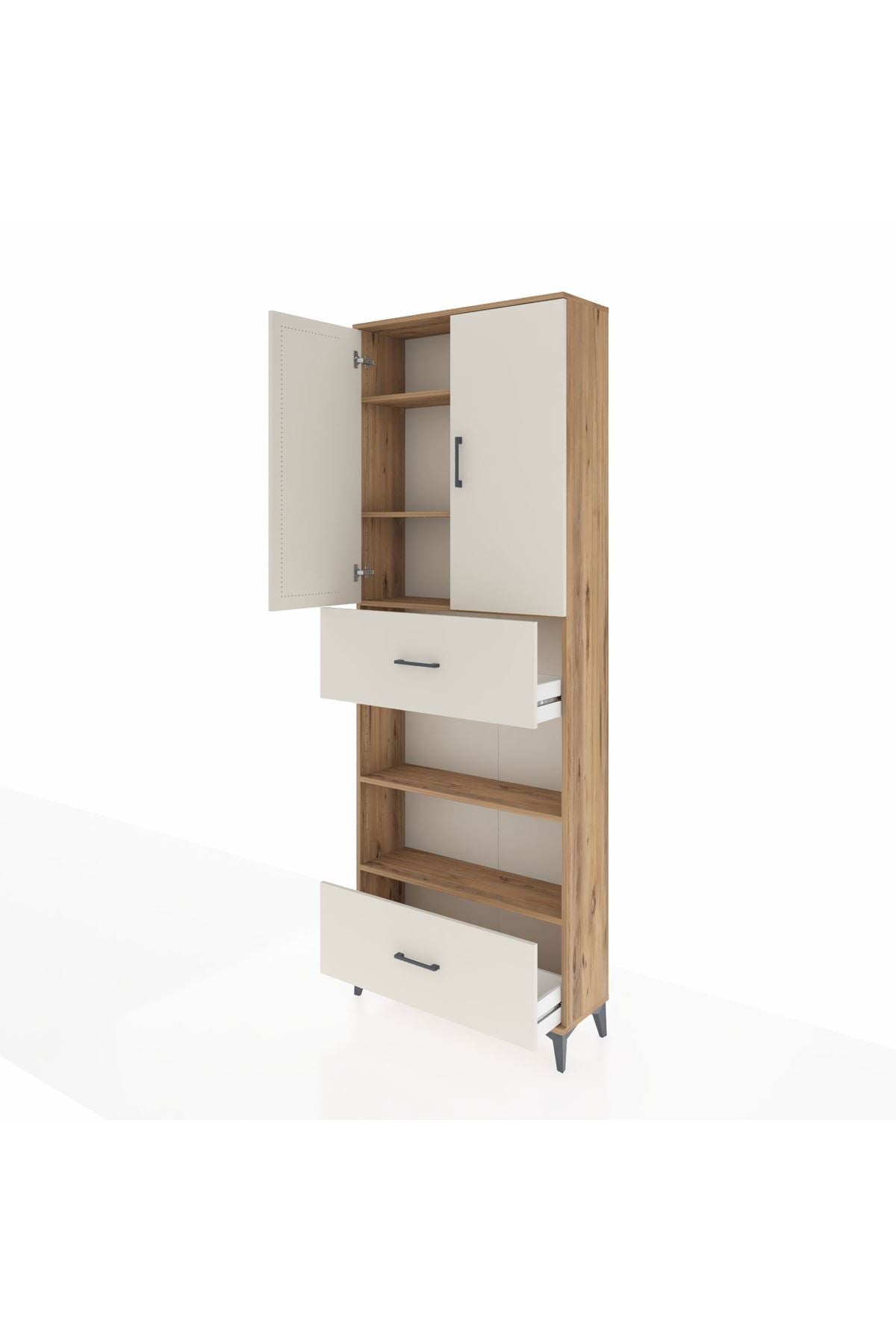 Arges Dolap 5 Raflı 2 Çekmeceli 2 Kapaklı 88x30x243 Çam-Aytaşı