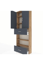 Arges Dolap 5 Raflı 2 Çekmeceli 2 Kapaklı 88x30x243 Çam-Antrasit