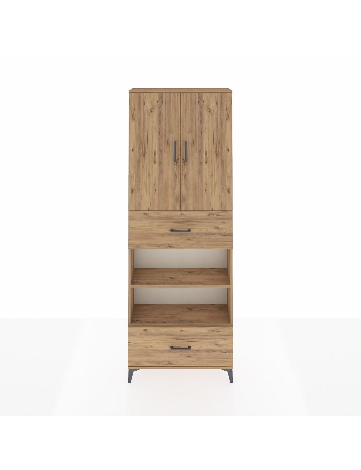 Arges Dolap 5 Raflı 2 Çekmeceli 2 Kapaklı 88x30x243 Çam-Çam